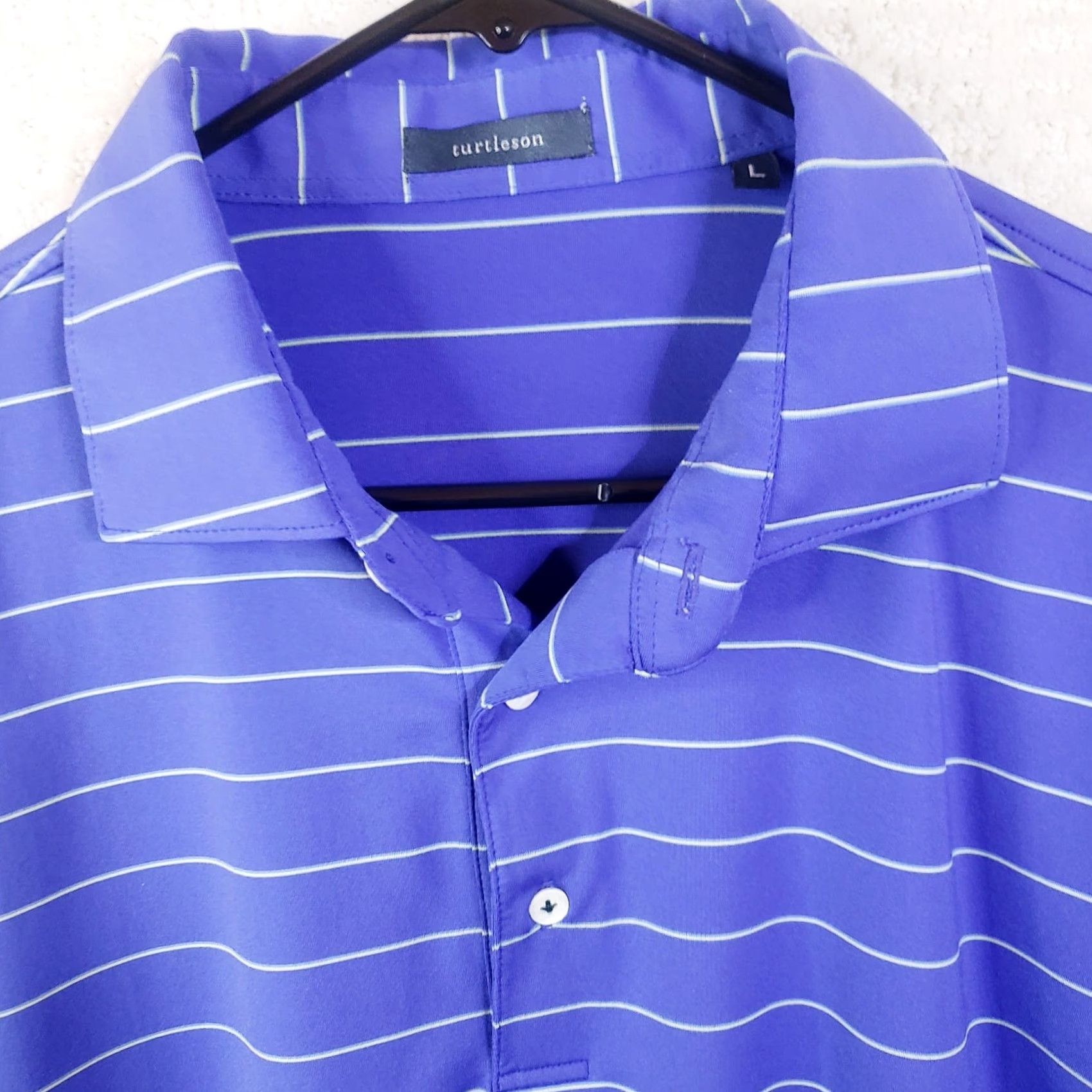 Vintage Turtleson Polo Shirt Mens Large Striped Purple Cobblestone Logo Golf Performance Short Sleeve Size US L / EU 52-54 / 3 - 4 Thumbnail
