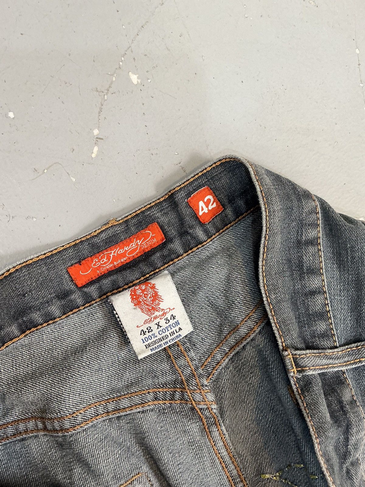 Ed Hardy × Vintage Vintage Edhardy crazy skull embroidered baggy denim Size US 42 / EU 58 - 9 Thumbnail