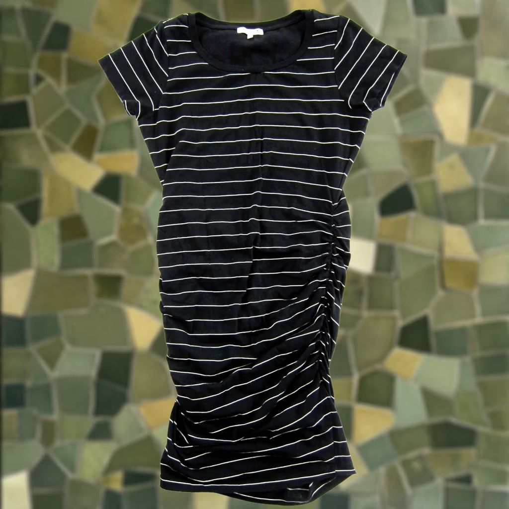 Sundry SUNDRY Black White Striped Cotton Stretch Jersey Short Sleeve Ruched Dress 0 Size XS / US 0-2 / IT 36-38 - 1 Thumbnail