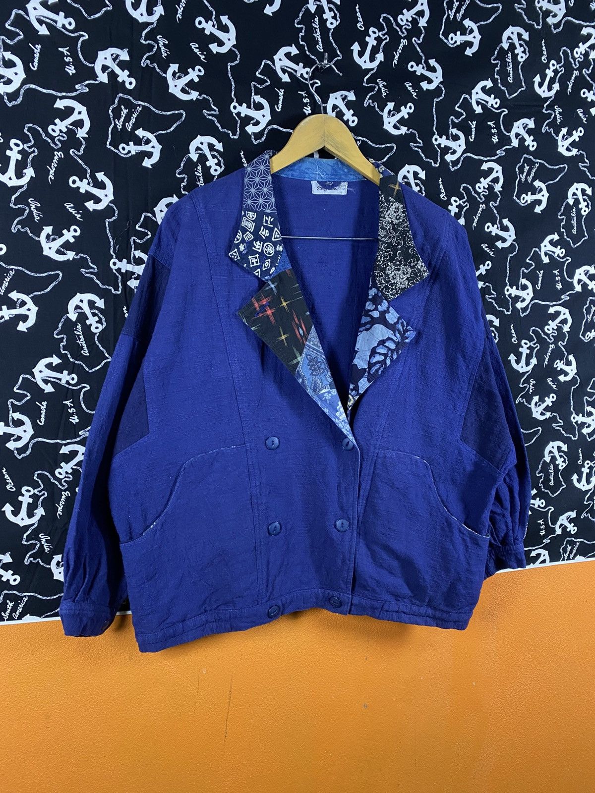 Japanese Brand Vintage Japanese Linen Blend Patchwork Collar Blue Jacket Size L / US 10 / IT 46 - 5 Thumbnail