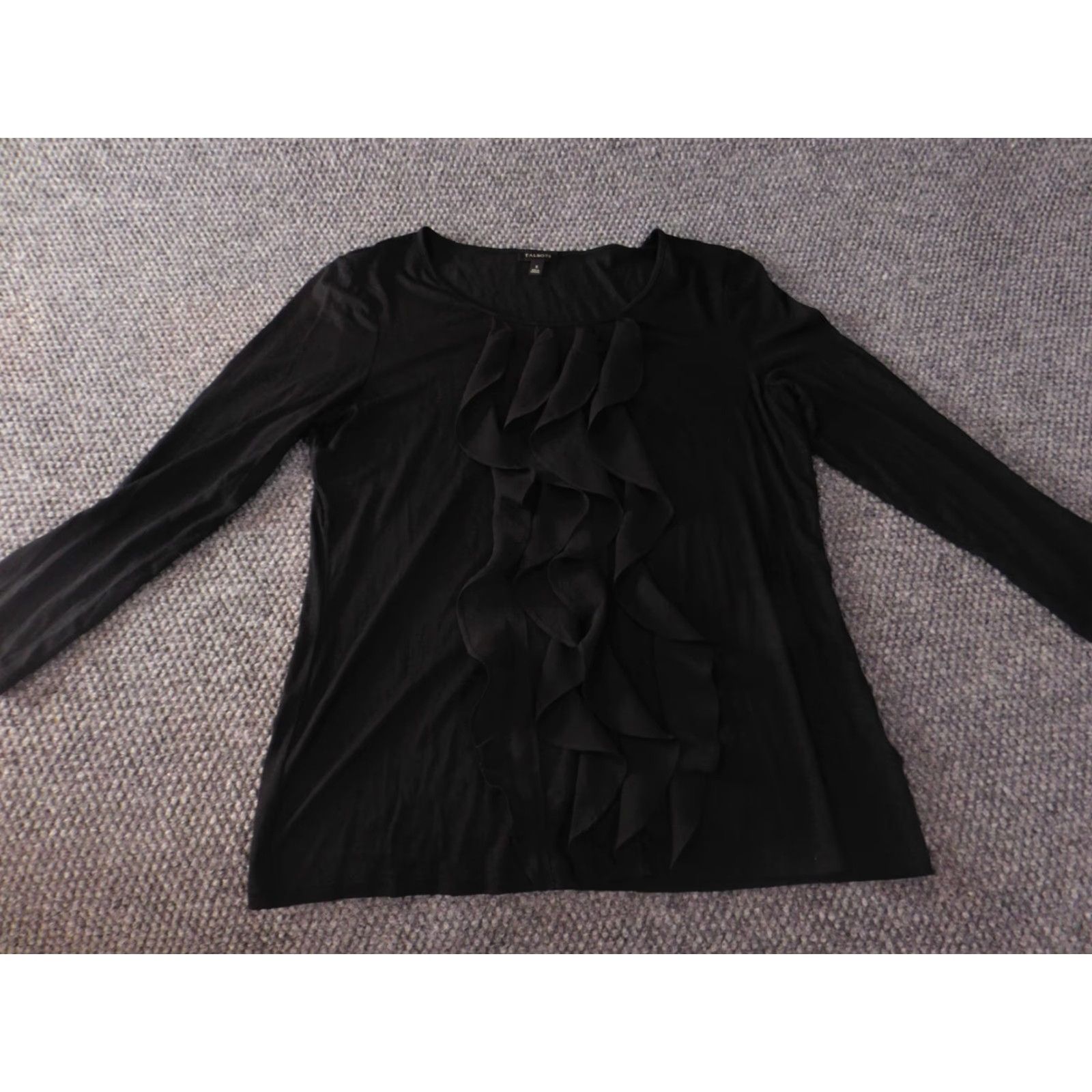 Talbots Talbots Womens Blouse Small Black Pullover Crew Neck Long Sleeve Ruffle Top Designer Top Womens S Black Casual Shirt Size S / US 4 / IT 40 - 2 Thumbnail