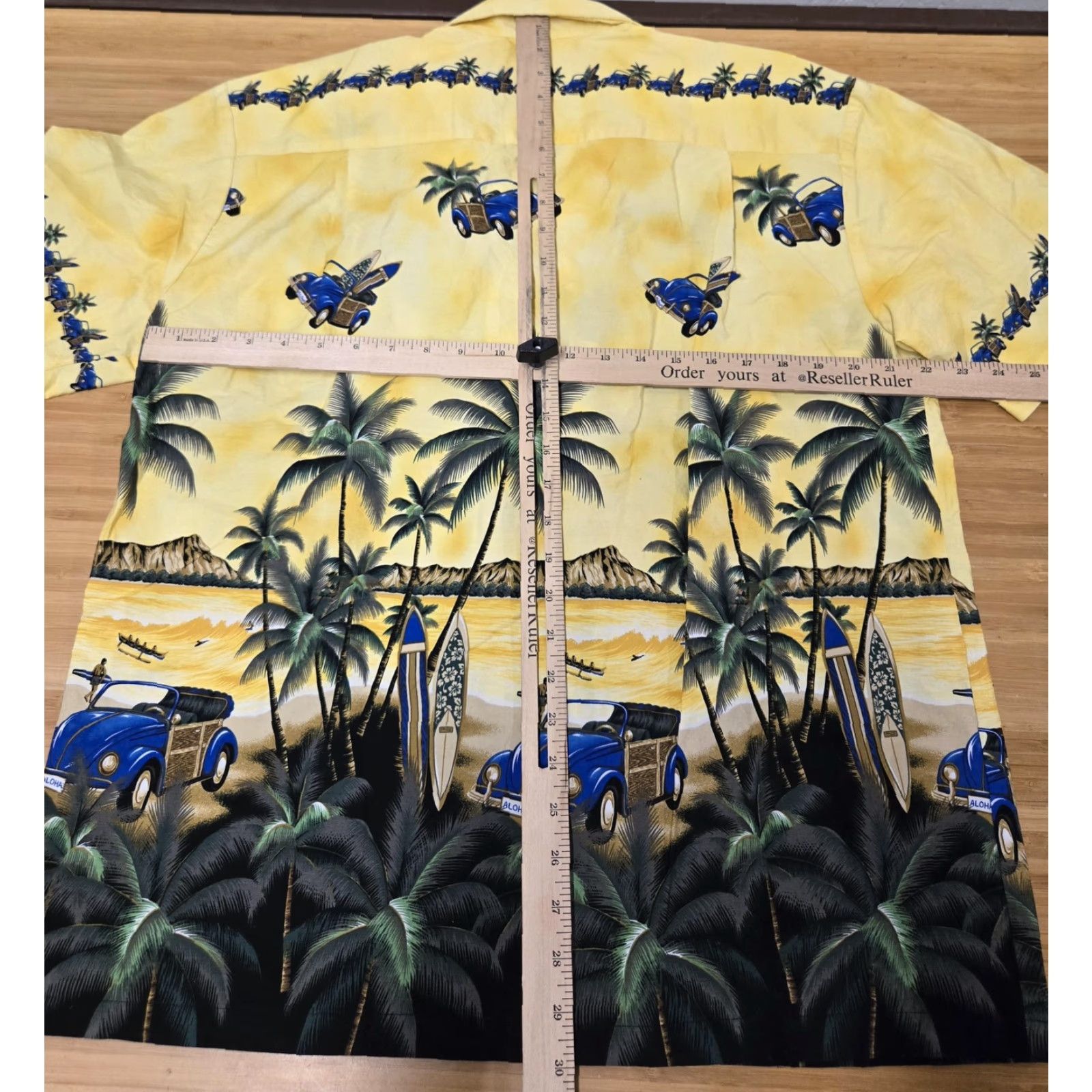 Vintage KY'S Shirt Mens Large Hawaiian Aloha Camp Made in Hawaii Palm Trees Surfboards Graphic Print Cotton Short Sleeve Button-Up Collared Camp Shirt Yellow Size US L / EU 52-54 / 3 - 6 Thumbnail