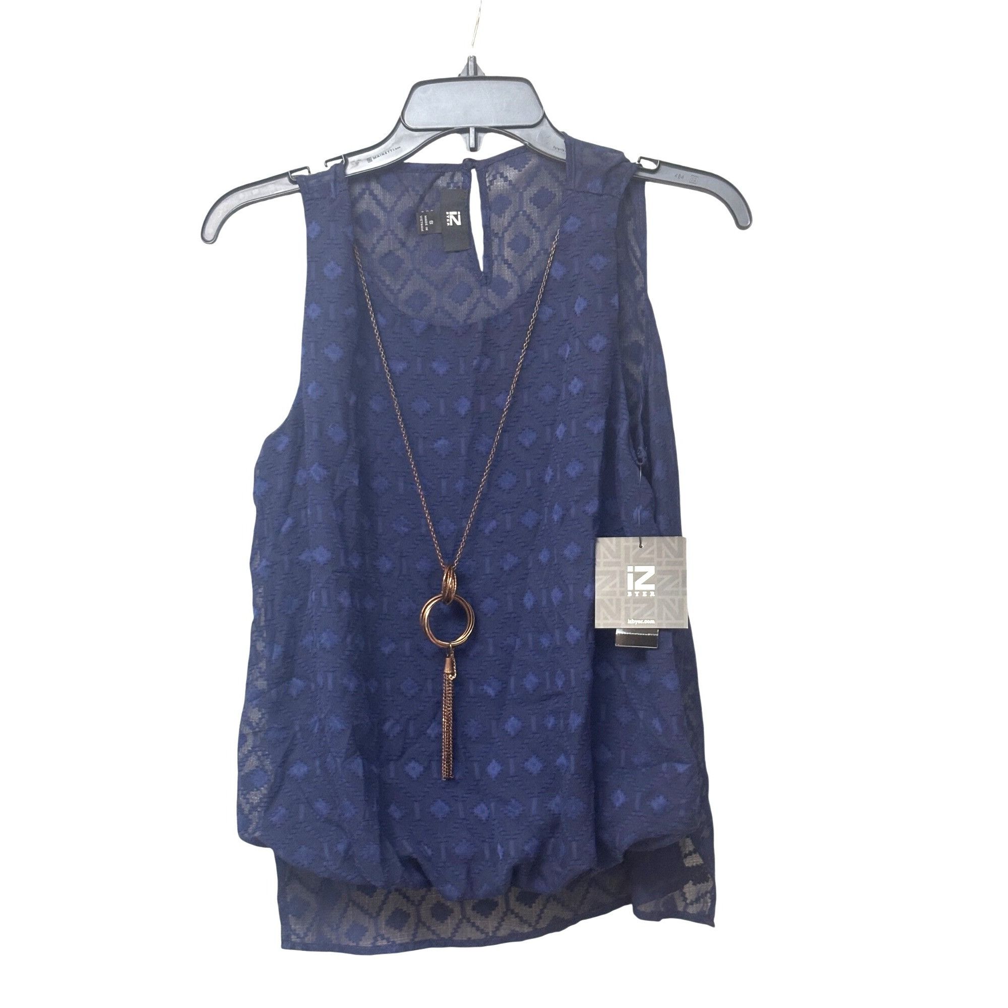 Other Iz Byer Navy Blue Textured Sleeveless Blouse W/Removable Nec Size S / US 4 / IT 40 - 10 Thumbnail
