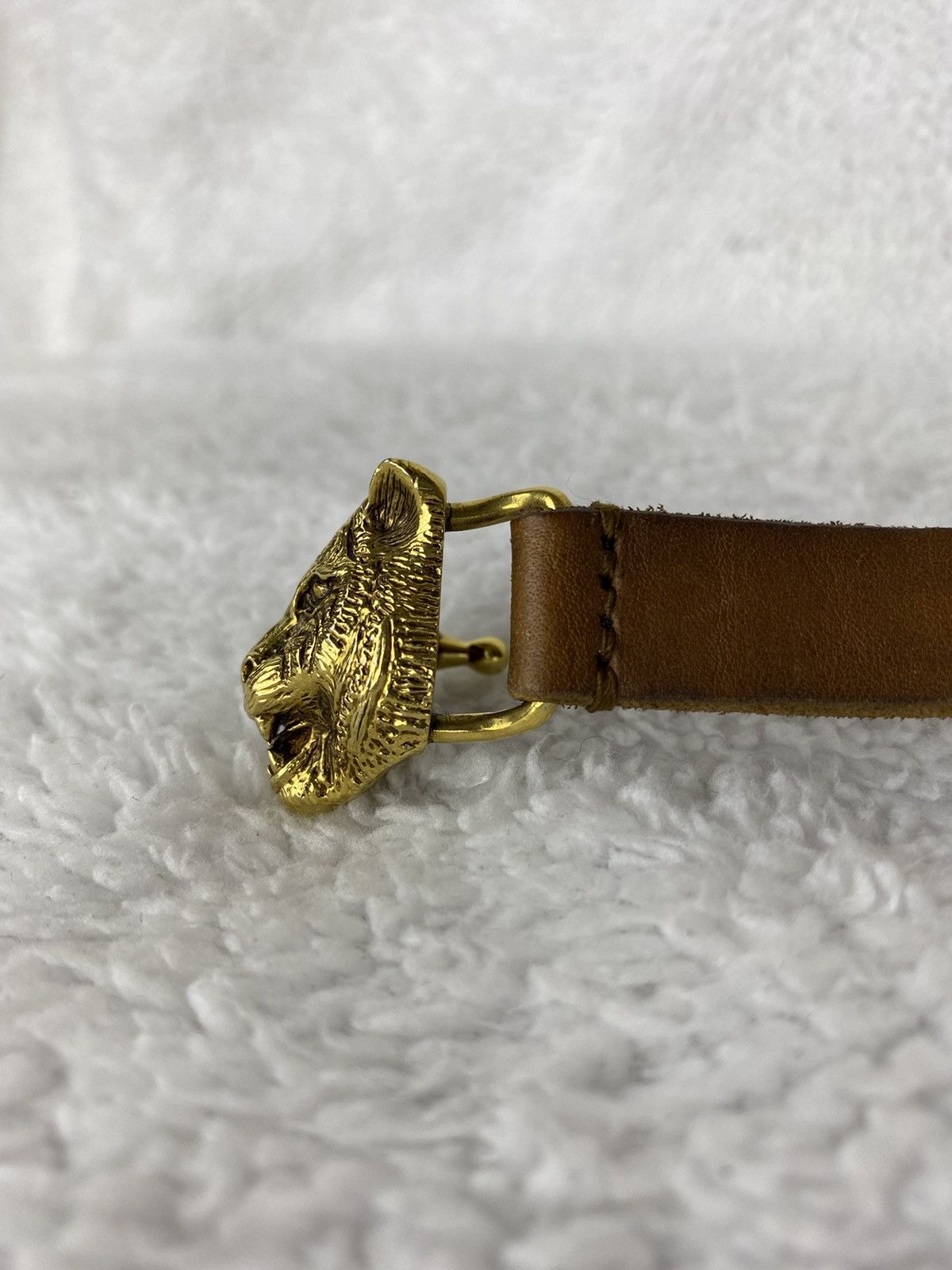 Gucci Authentic GUCCI Tiger Head / Feline Thin Brown Leather Belt Size 32 - 10 Thumbnail