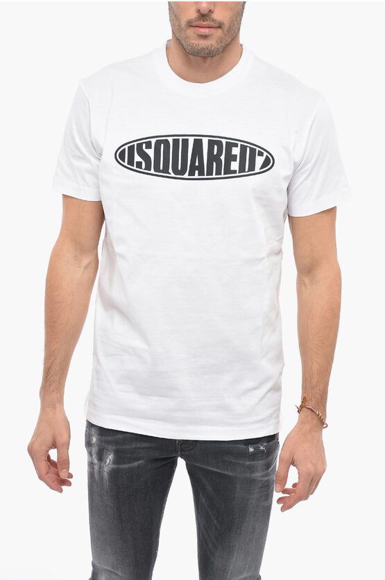 image of Dsquared2 Crew Neck Surf Board T-Shirt With Embossed Logo in White, Men's (Size Large)
