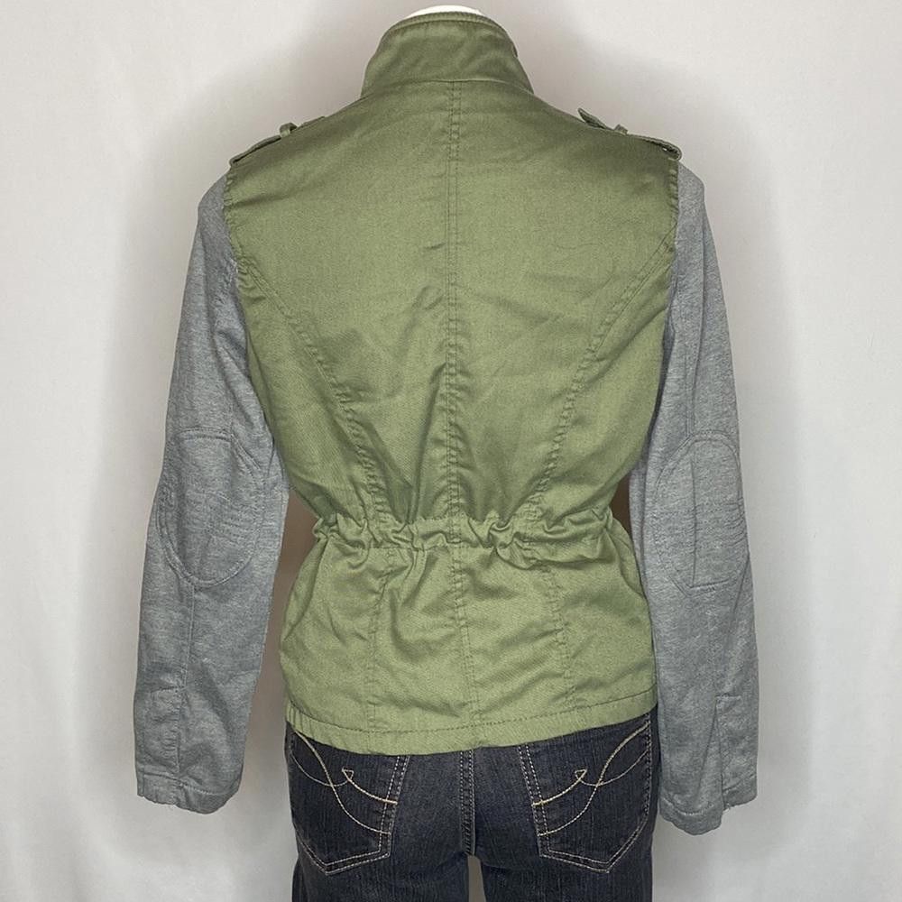 Designer Therapy Olive & Grey Cotton Cinch Waist Moto Jacket, L Size L / US 10 / IT 46 - 4 Thumbnail
