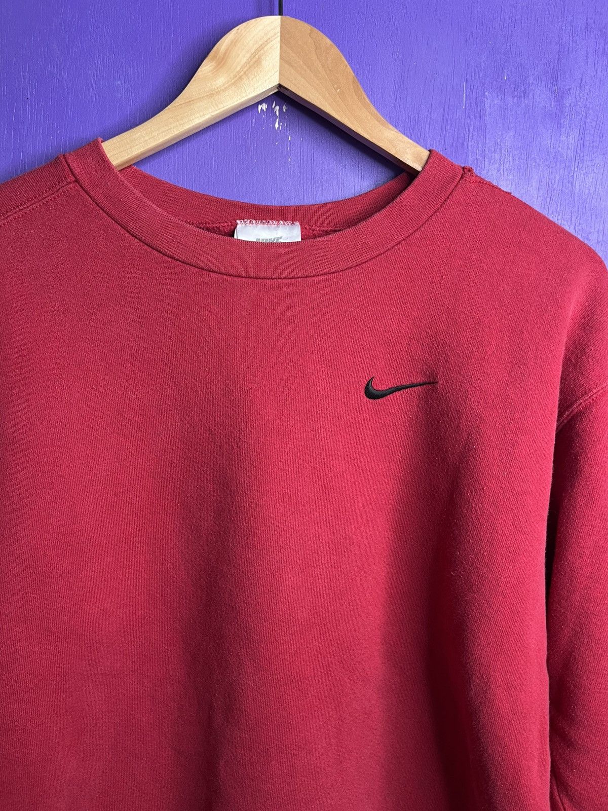Nike × Vintage Vintage 90s Nike simple swoosh faded red crewneck Size US M / EU 48-50 / 2 - 3 Thumbnail