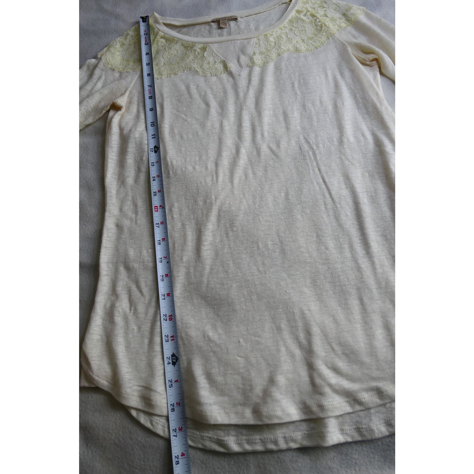 Anthropologie Bordeaux Anthropologie Linen Cream Lace Shoulder Top XS Size XS / US 0-2 / IT 36-38 - 4 Thumbnail