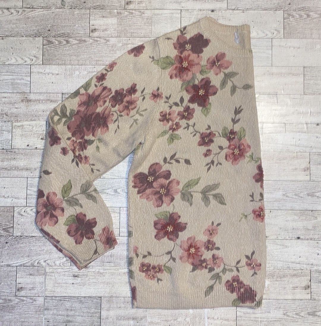 Vintage Vintage, Beige, Floral, Embellished, Pullover Sweatshirt Size S / US 4 / IT 40 - 4 Thumbnail