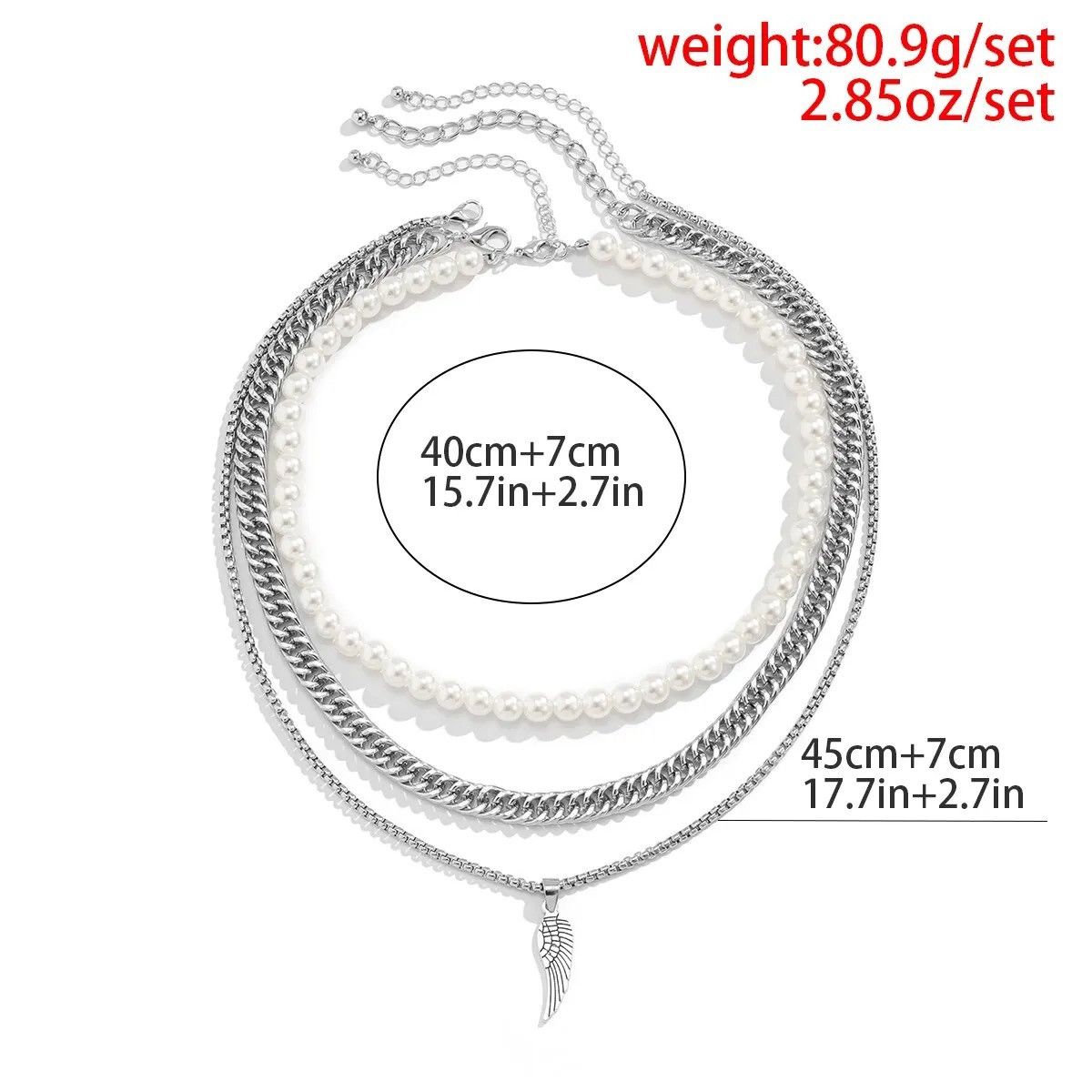 Jewelry 3pcs Pendant Necklaces Imitation-Pearl Cuban Thick Size ONE SIZE - 6 Thumbnail
