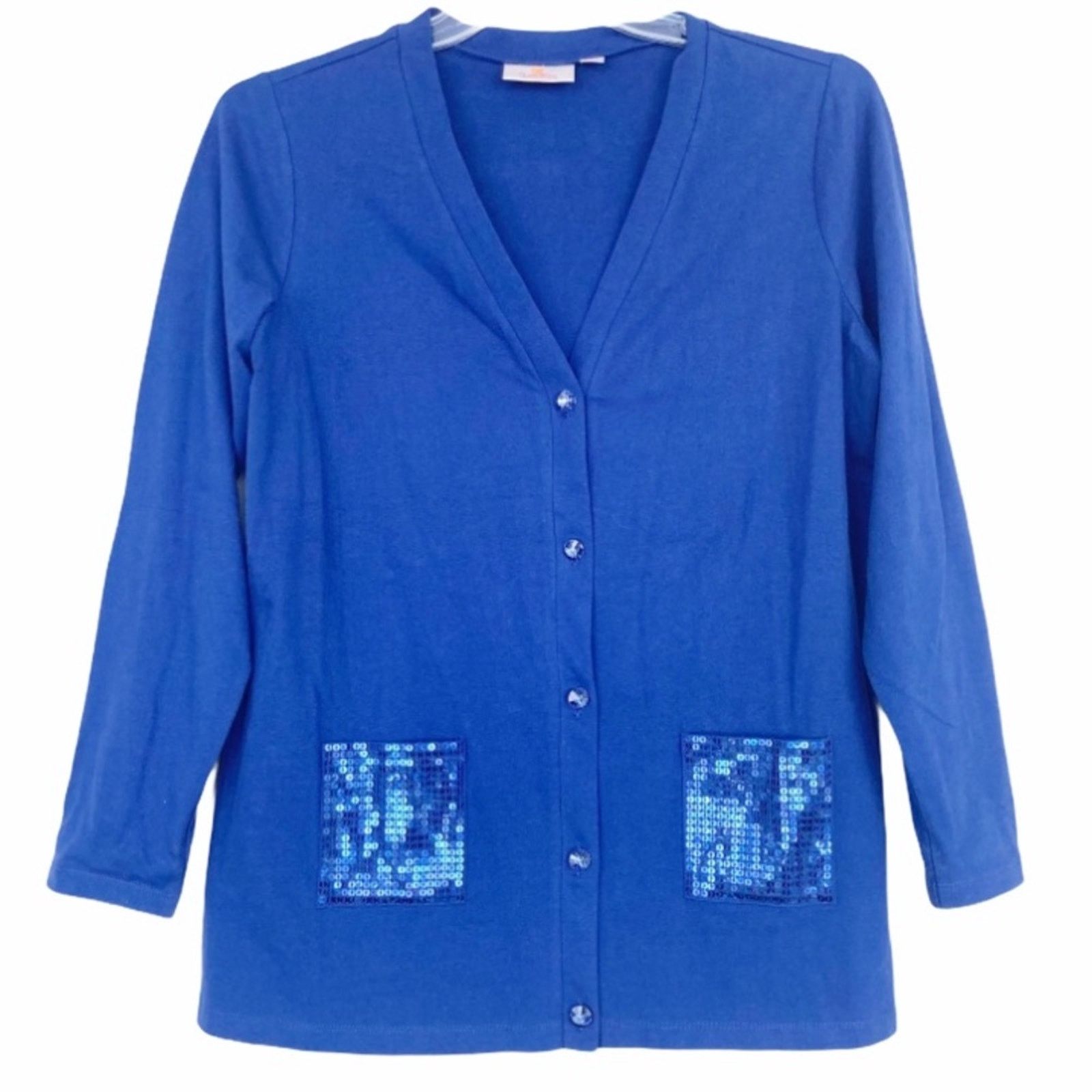 Other Quacker Factory Blue Sequin Button Front Cardigan Sz S Size S / US 4 / IT 40 - 1 Thumbnail