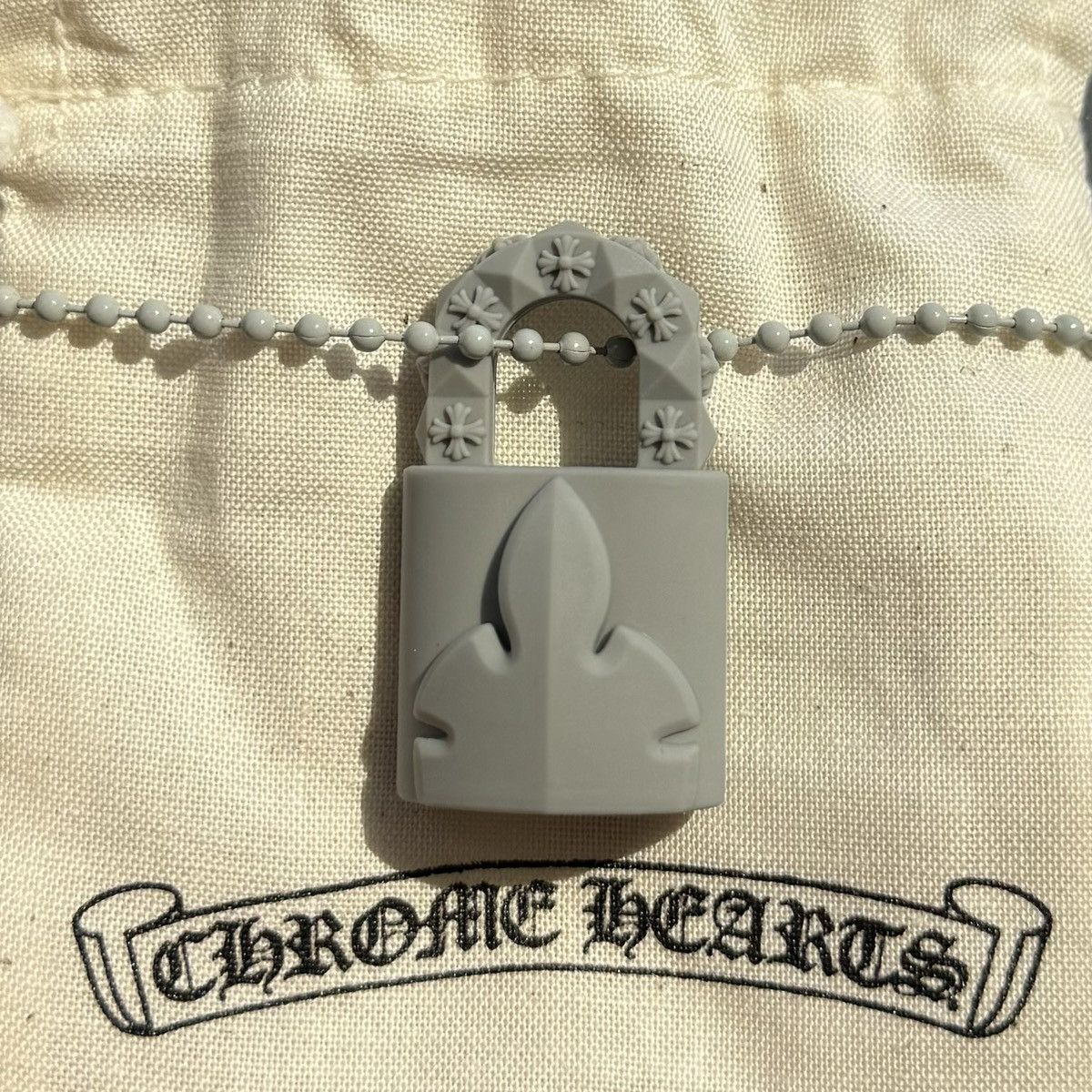 image of Silicon Chrome Hearts Pad Lock Grey Silichrome Necklace, Men's