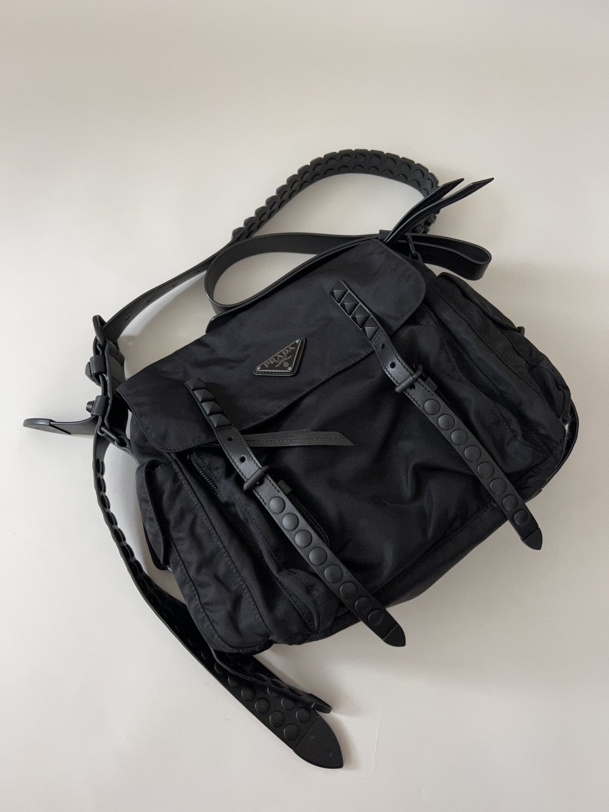 Prada Black Nylon Studded Rockstar Messenger Bag, Men's