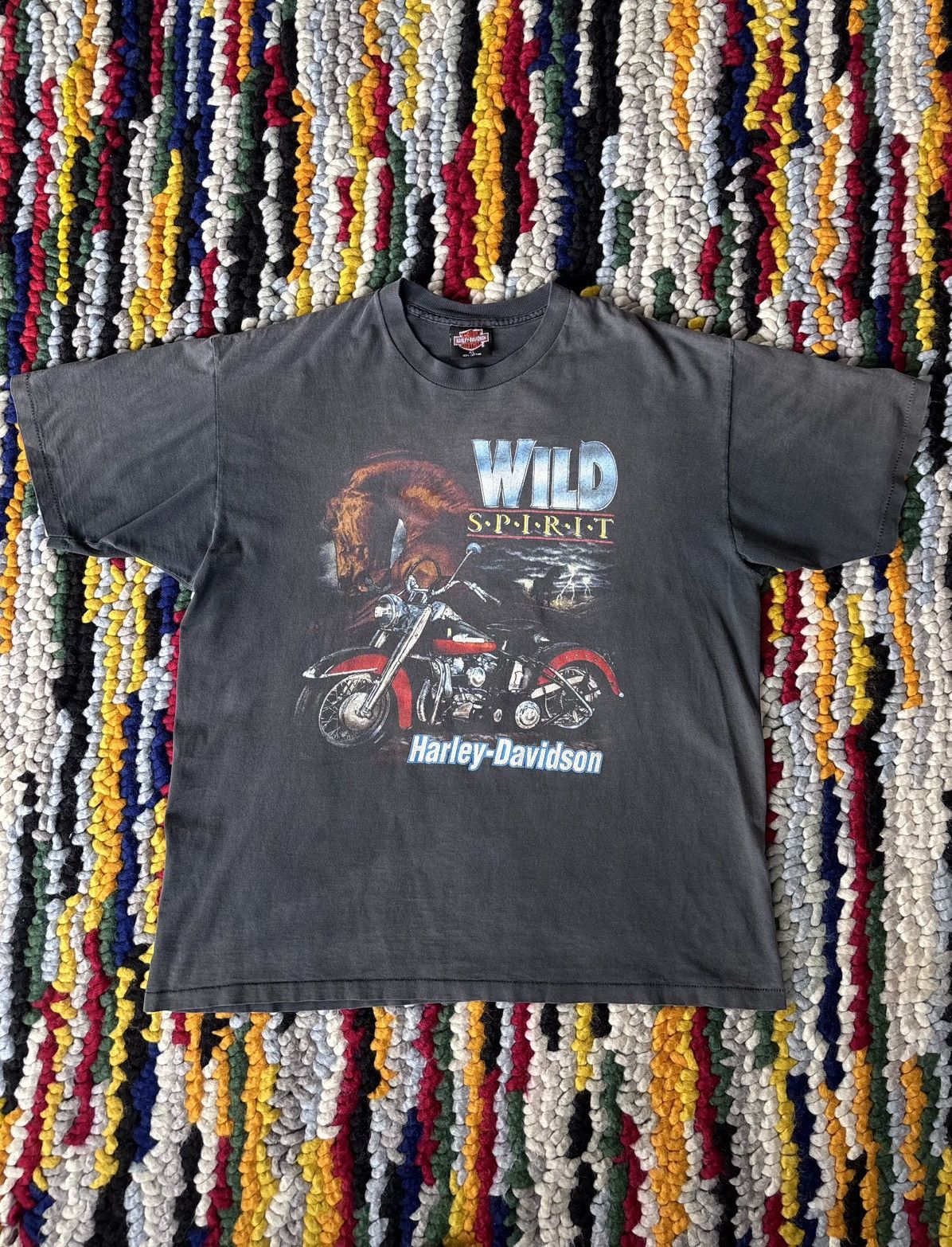 Harley Davidson × Vintage Vintage Harley Davidson Wild Spirit Faded Tee Shirt Size US XL / EU 56 / 4 - 1 Thumbnail