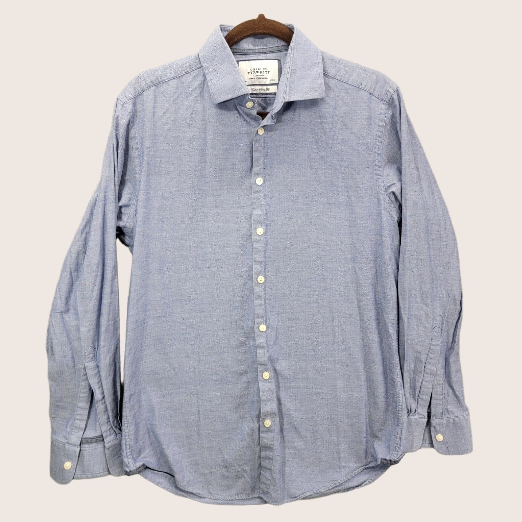 Charles Tyrwhitt Charles Tyrwhitt Shirt Adult 16-34 Blue Geometric Dress Classic Button Up Mens Size 42R - 1 Thumbnail