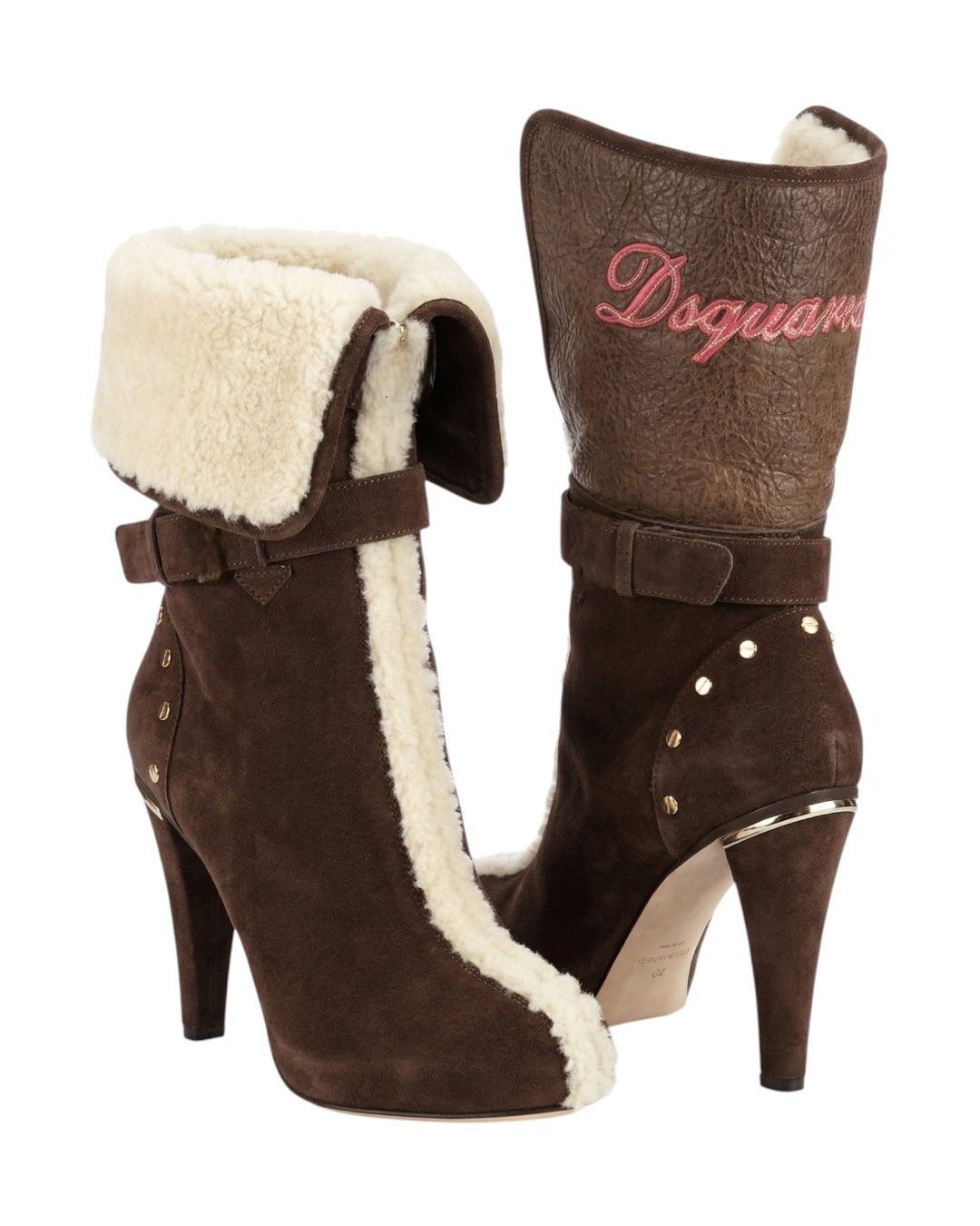 Dsquared2 VELOUR ESPRESSO SHEARLING SUEDE ANKLE BOOTS HEELS Size US 8 / IT 38 - 1 Thumbnail