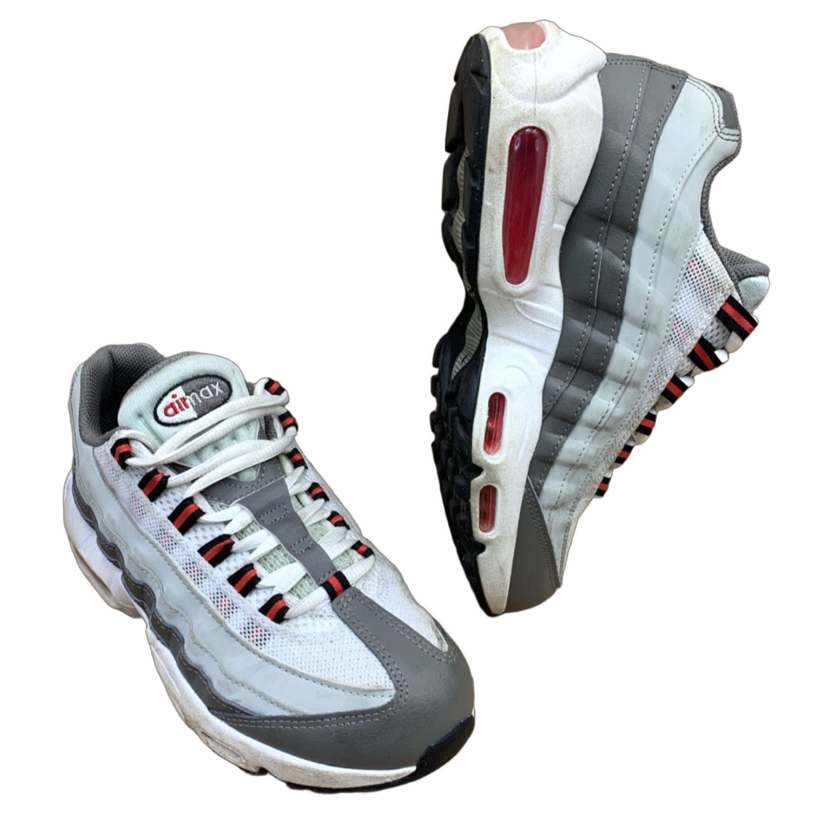 Nike Air Max 95 Sneakers Kids Size 6Y Gray Red Silver Retro 90s