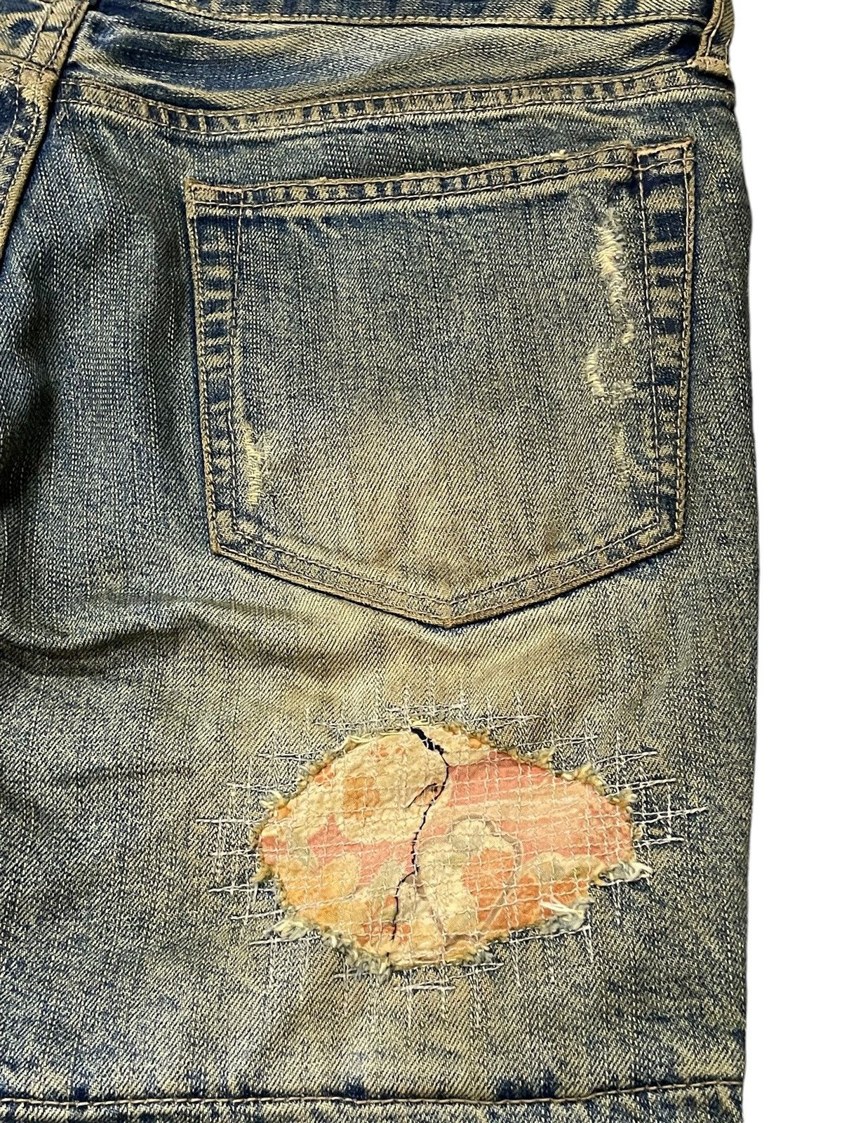 Japanese Brand Archive PPFM Pierced Mud Wash Double Waist Distressed Jeans Size US 31 - 17 Thumbnail