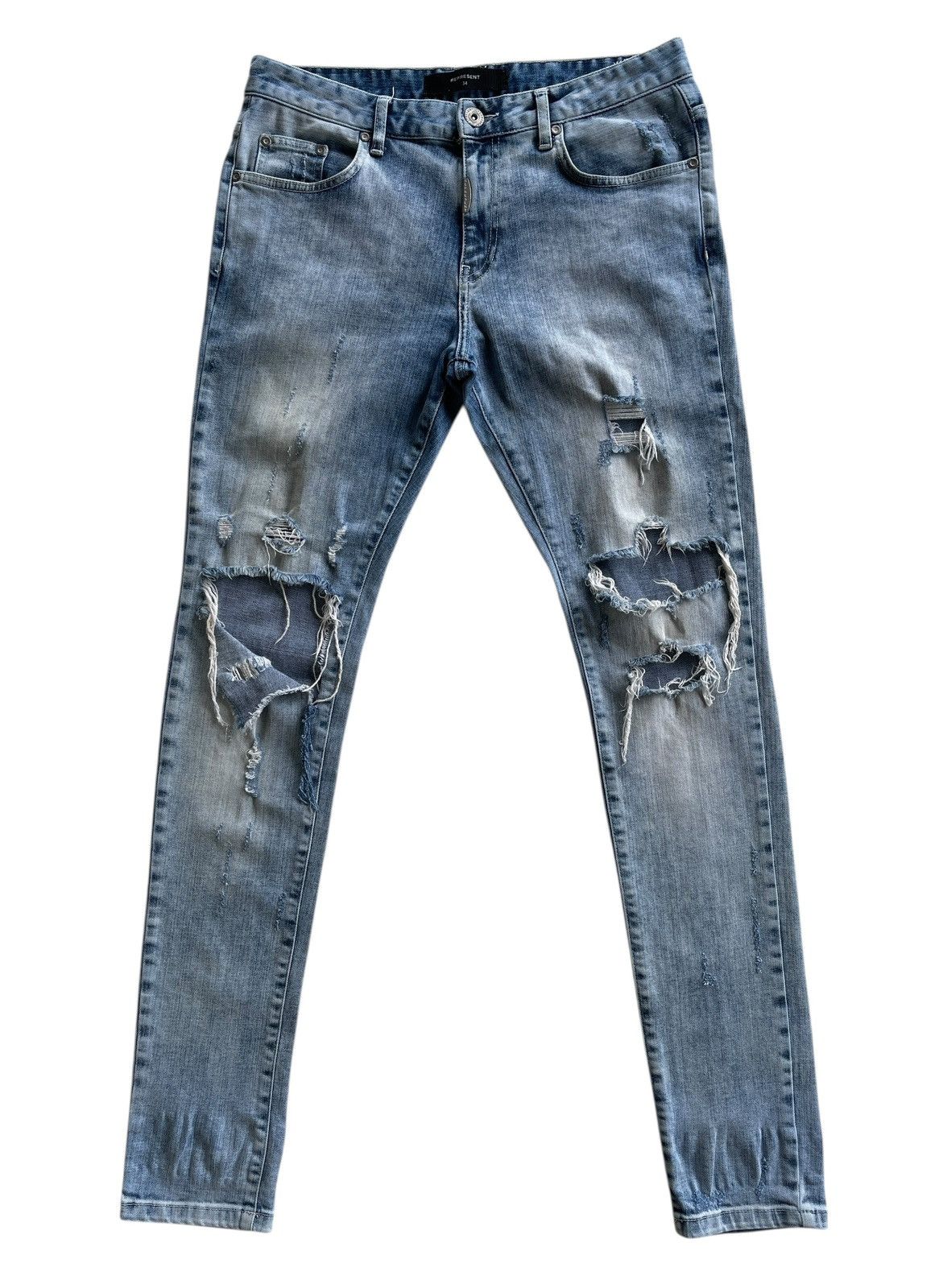 Represent Clo. Represent Acid Blue Distressed Knee Jeans Size US 33 - 1 Thumbnail