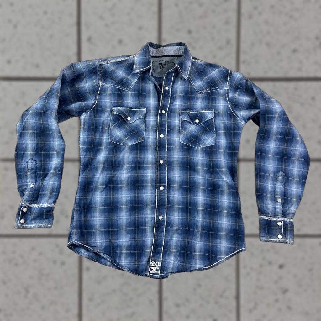 Wrangler Wrangler Shirt Long Sleeve Plaid Western Button-Up Pearl Snap M Blue Mens Size US M / EU 48-50 / 2 - 1 Thumbnail
