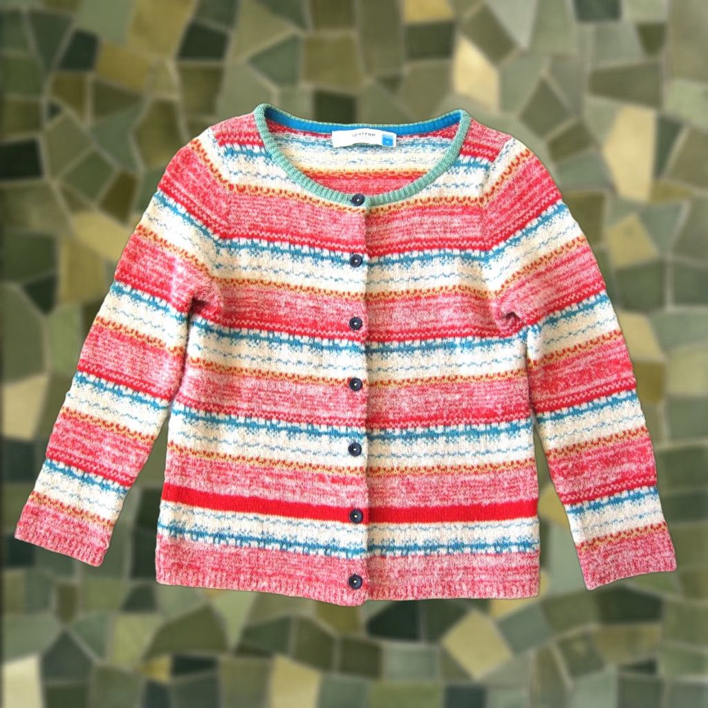 Arrow **Red Blue Green Stripe Wool Blend Cardigan Sweater Medium** User: **Red Blue Green Stripe Cardigan Sweater Medium** Wool Blend Size M / US 6-8 / IT 42-44 - 1 Thumbnail