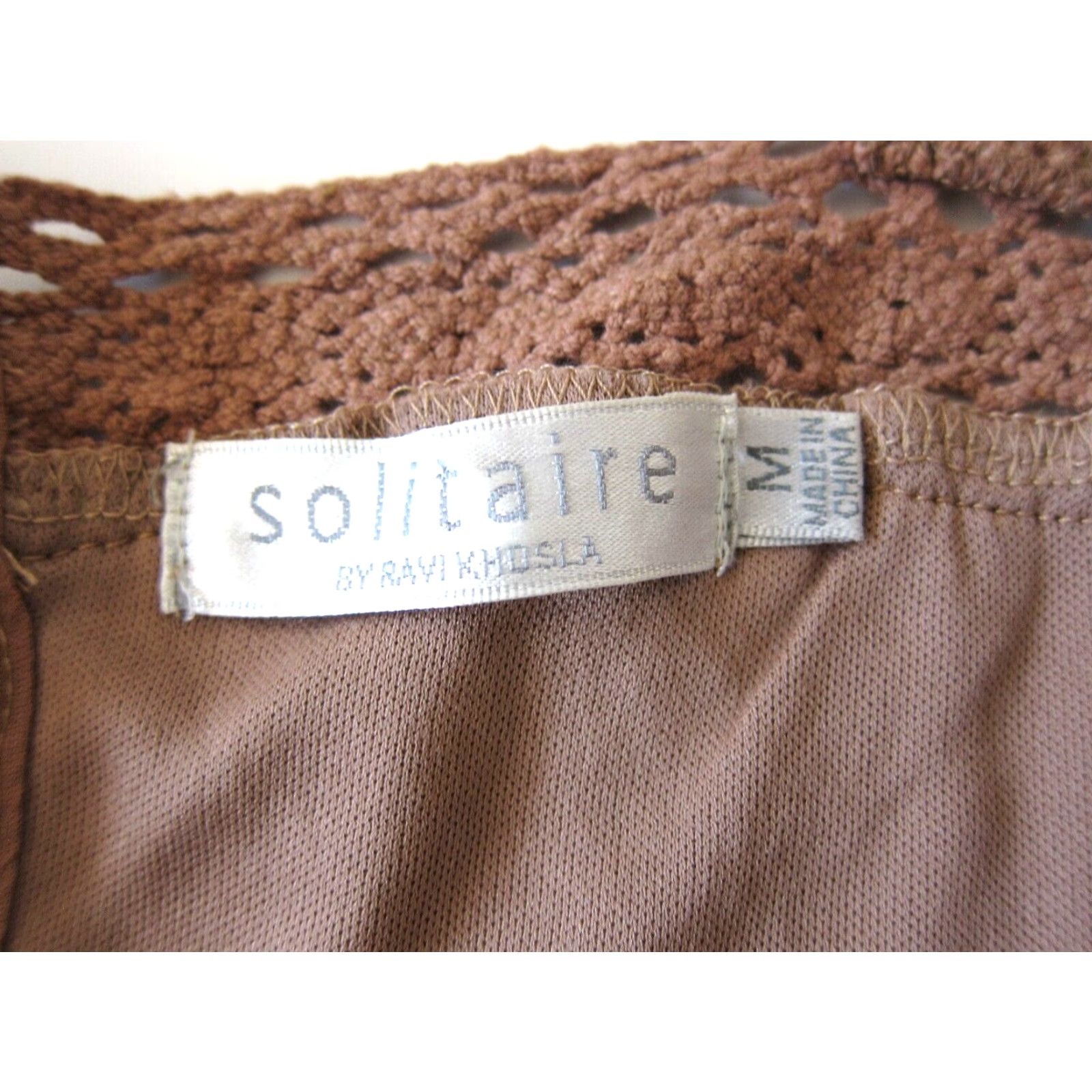 Vintage Solitaire Ravi Khosla Brown Crochet Lace Square Neck 3/4 Sleeve Tunic Dress M Size M / US 6-8 / IT 42-44 - 4 Thumbnail