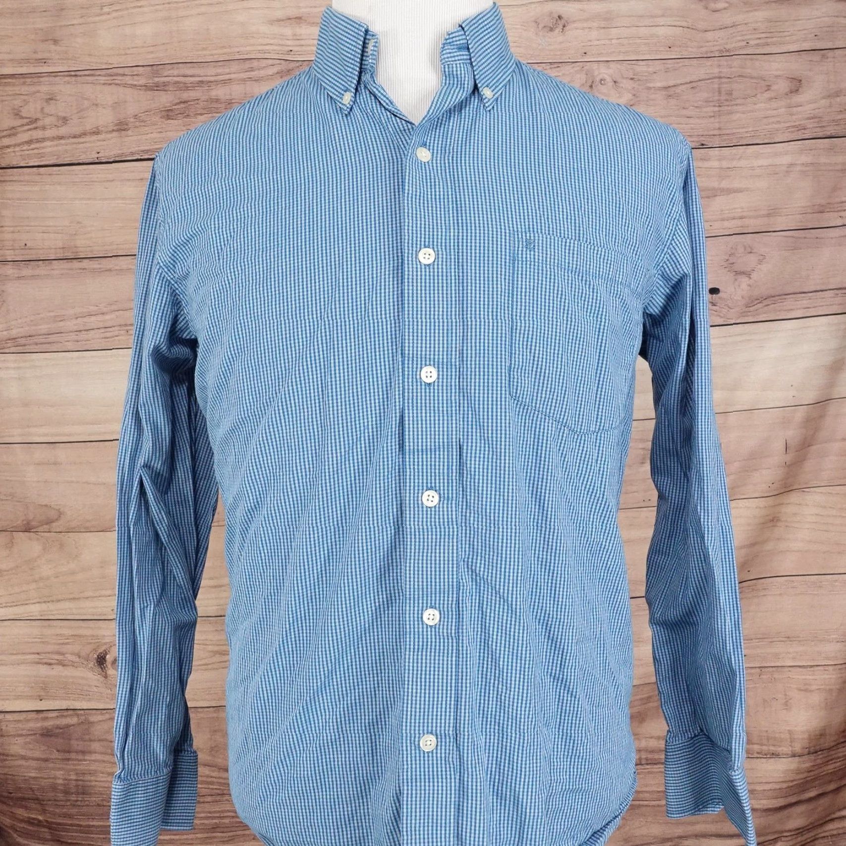 Izod IZOD Shirt Mens Medium Blue Check Long Sleeve Button-Down Easy Care Casual Size US M / EU 48-50 / 2 - 4 Thumbnail