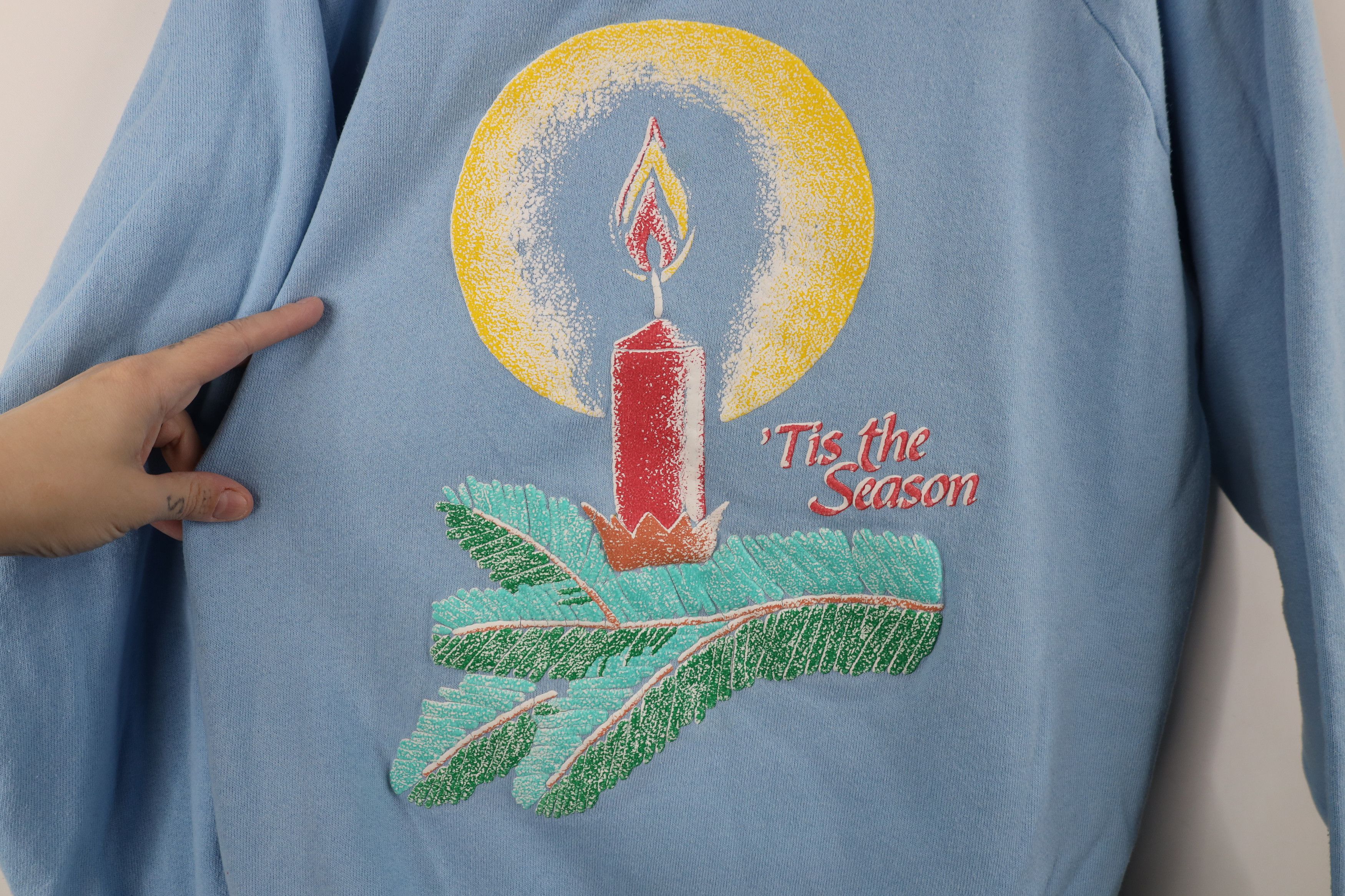 Vintage Vintage 80s 90s The Season Puff Paint Sweatshirt Blue USA Size XL / US 12-14 / IT 48-50 - 4 Thumbnail
