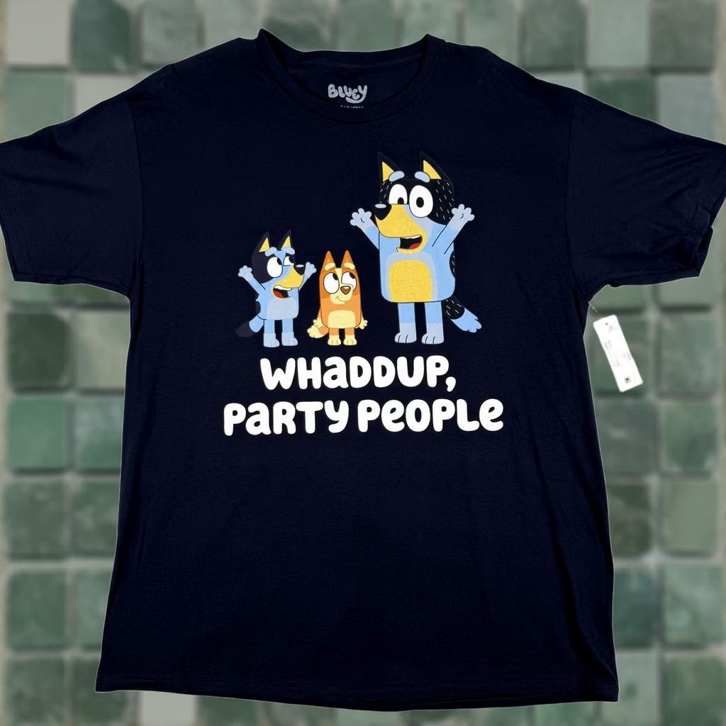 Vintage VINTAGE Bluey Shirt Mens Large Navy Whaddup Party People Graphic Cartoon T Shirt Tee Size US L / EU 52-54 / 3 - 1 Thumbnail