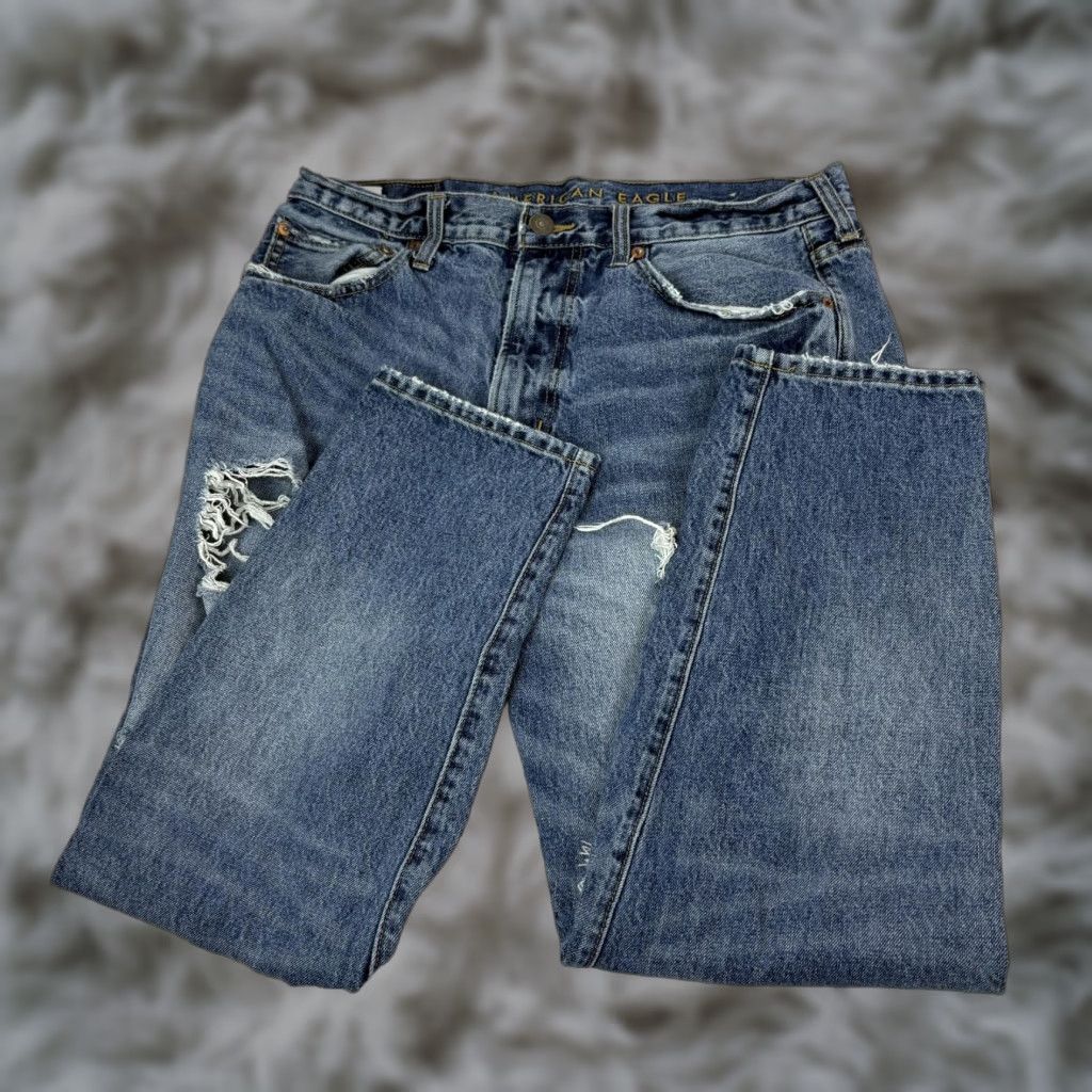 American Eagle Outfitters American Eagle Outfitters Jeans Mens 33x26 Blue Distressed Straight Denim Size US 33 - 1 Thumbnail