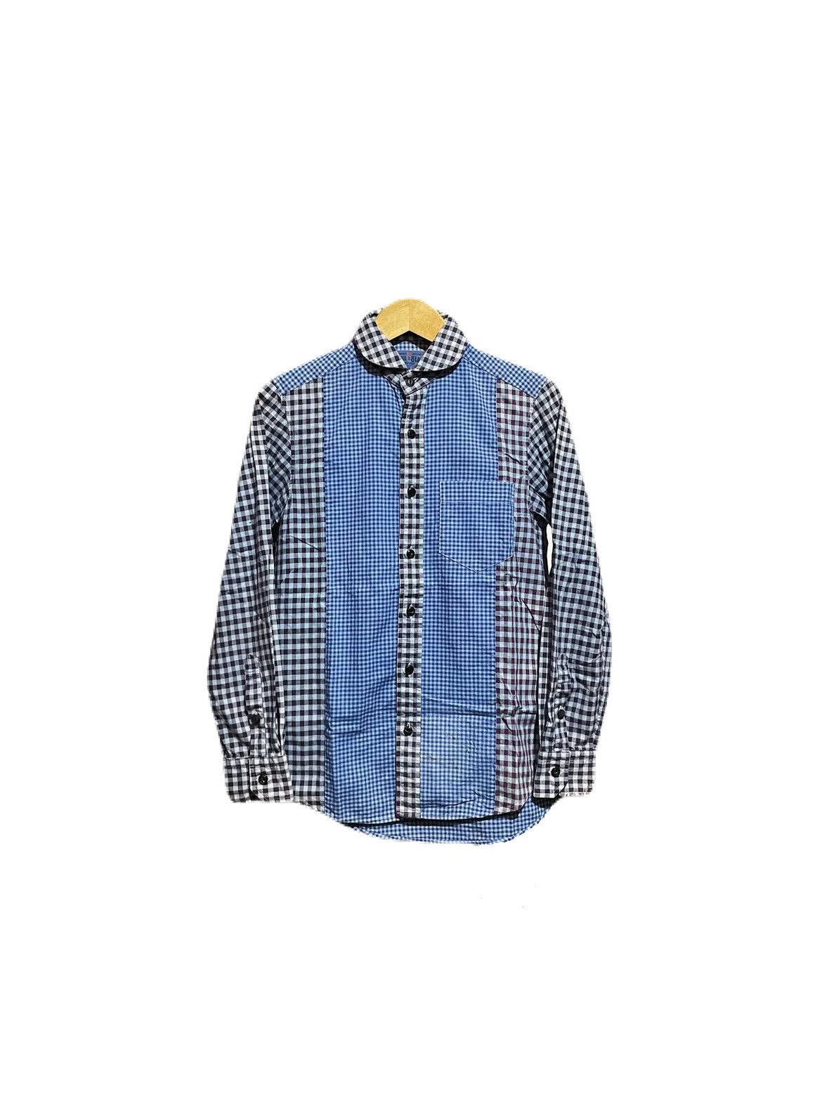 Blue Blue Japan 2000s Blue Blue Japan Shawl Collar Patchwork Checker Shirt Size US M / EU 48-50 / 2 - 1 Thumbnail