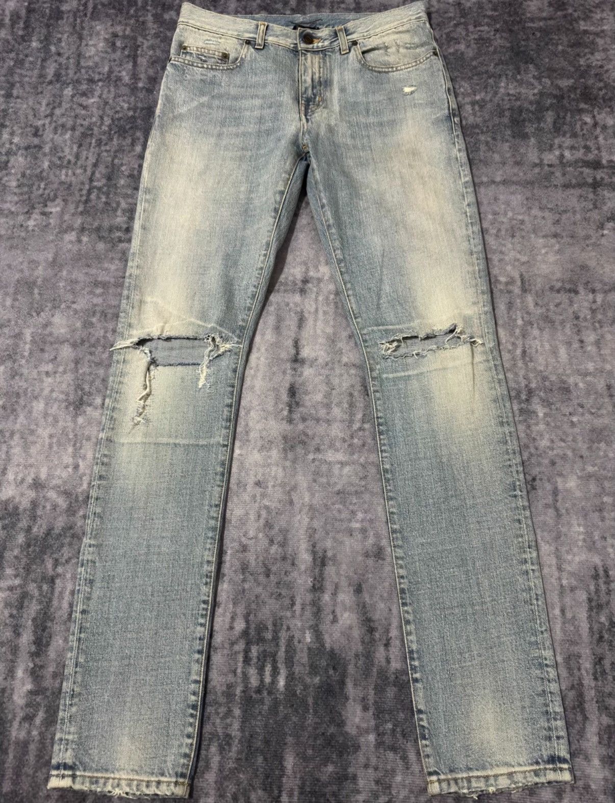 Saint Laurent Paris SLP 16SS Washed Yellow Mud Distressed Slashed Jeans Size US 30 / EU 46 - 1 Thumbnail