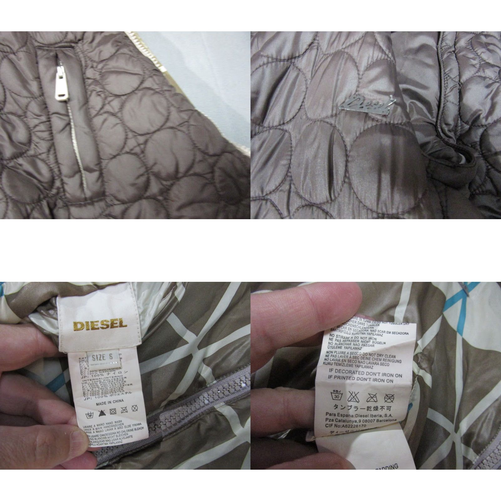 Diesel Diesel Jacket Womens Small Brown Geometric Reversible Puffer Removable Sleeves Zip Size S / US 4 / IT 40 - 8 Thumbnail