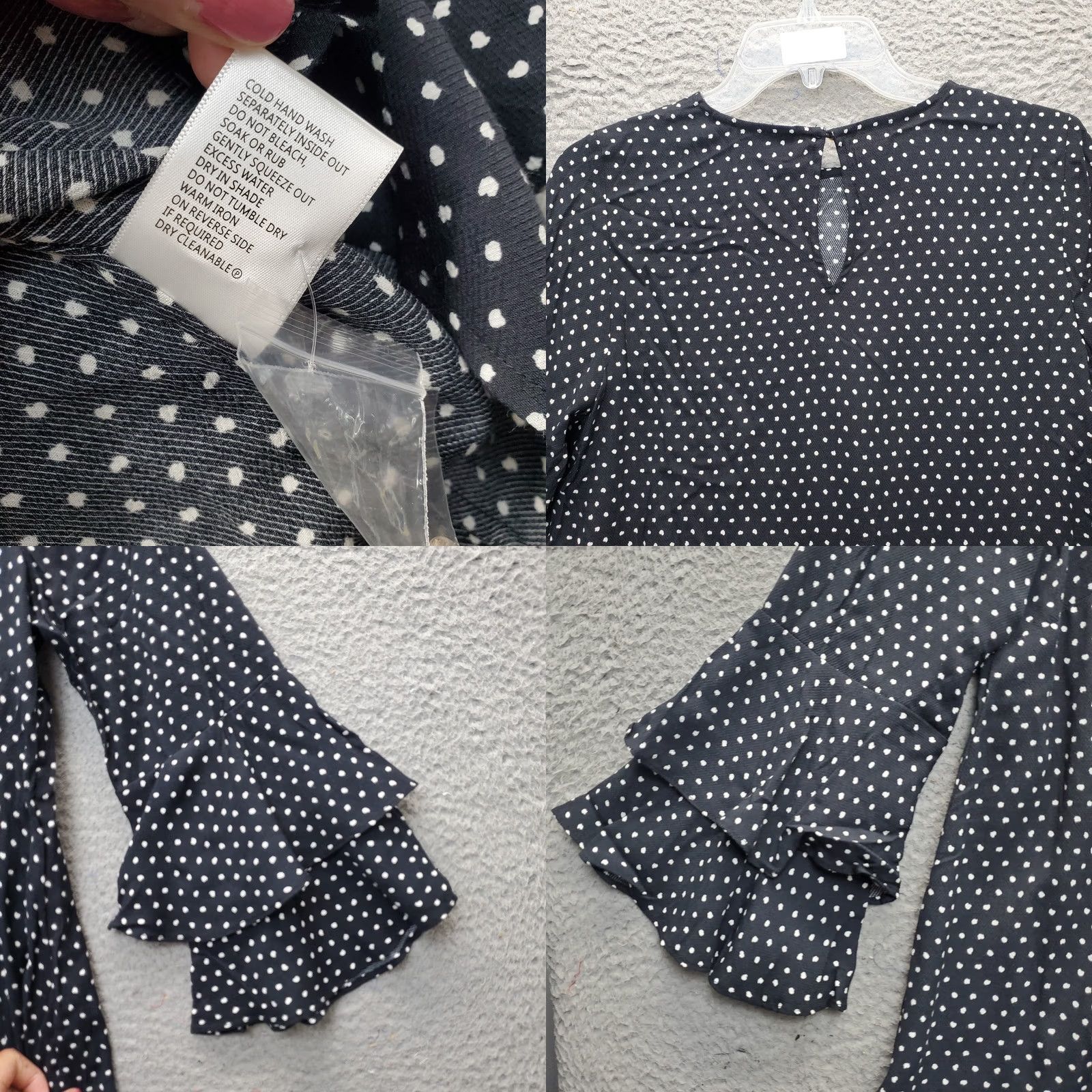 Bell Sussan Blouse Womens Size 8 Multicolor Polka Dot Bell Sleeve Round Neck Back Keyhole Shirt Size M / US 6-8 / IT 42-44 - 8 Thumbnail