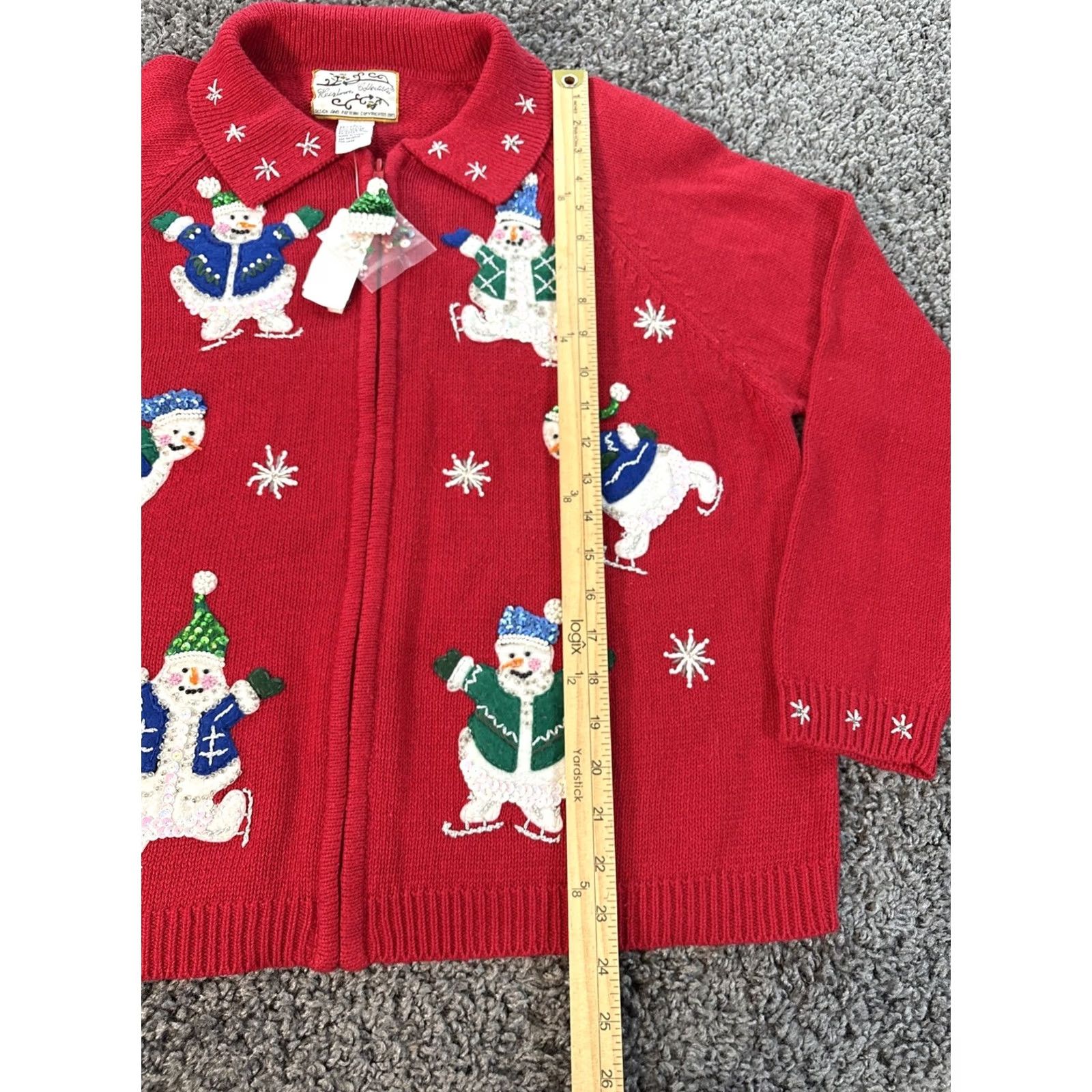 Vintage VINTAGE Heirloom Collectables Cardigan Red Christmas Womens Large L Snowman Sweater Cotton Long Sleeve Collared Size L / US 10 / IT 46 - 2 Thumbnail