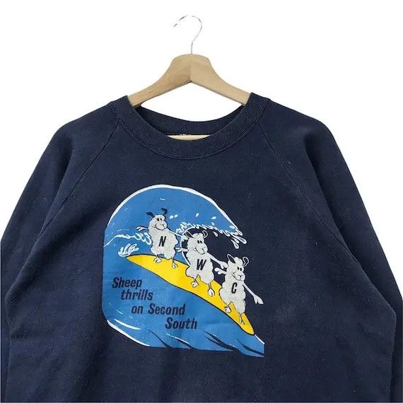 Vintage Vtg 80’ NWC NORTHWEST WYOMING College Sheep Surf Sweatshirt Size US M / EU 48-50 / 2 - 3 Thumbnail