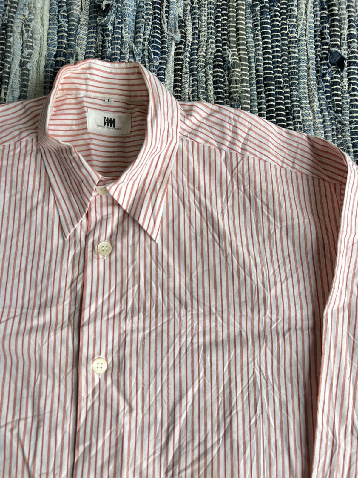 Issey Miyake × Pleats Please Issey Miyake × Vintage Vintage Issey Miyake Orange Striped Formal/Casual B/D Shirt Size US L / EU 52-54 / 3 - 2 Thumbnail