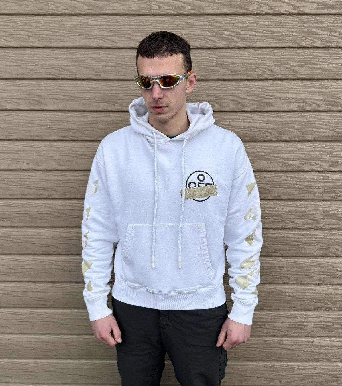 Off-White Off-White Tape Diag Arrows Hoodie White Beige Men S Portugal Size US S / EU 44-46 / 1 - 1 Thumbnail