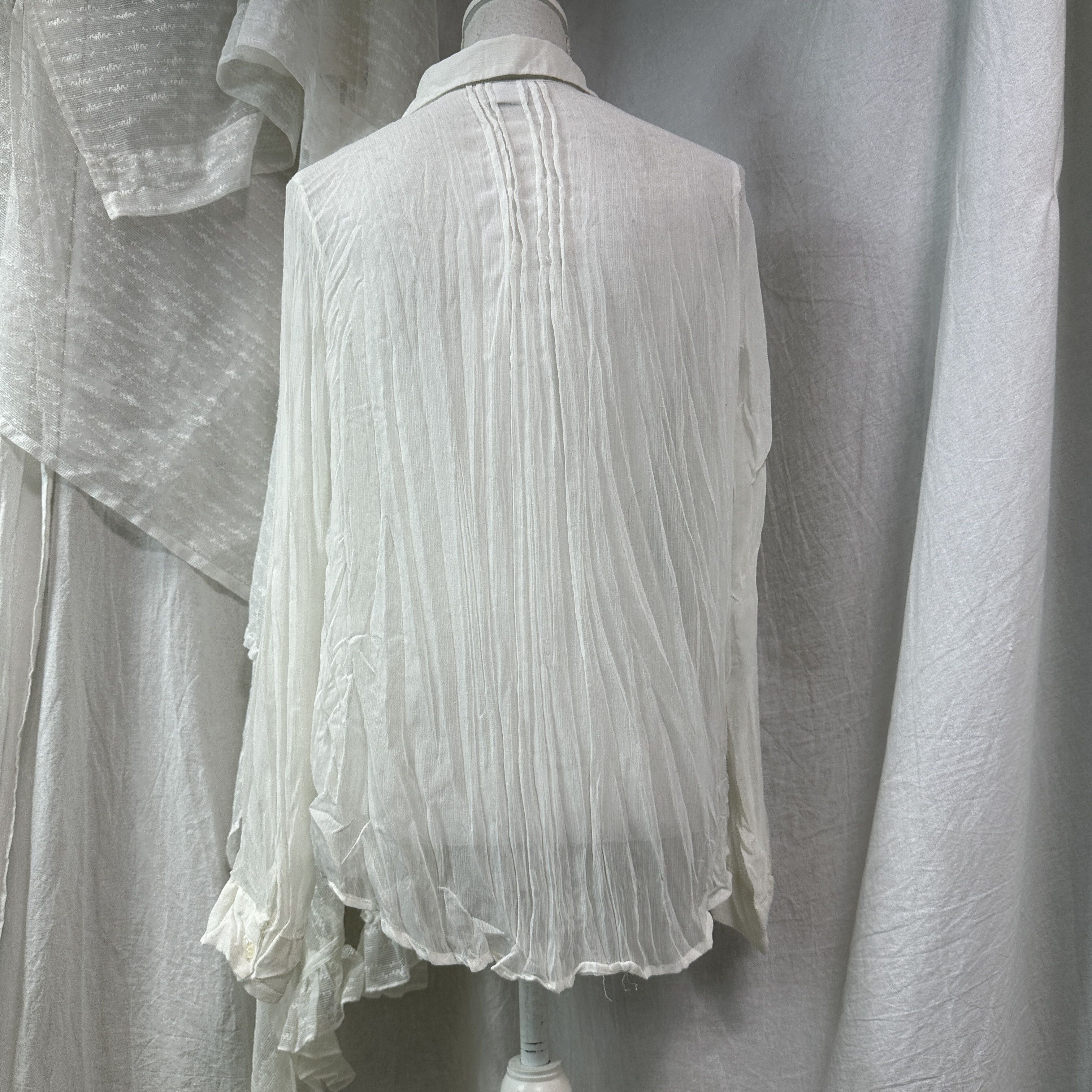 Vintage Vintage Avant Garde Striped White Sheer Mesh Shirt Y2K Size L / US 10 / IT 46 - 6 Thumbnail