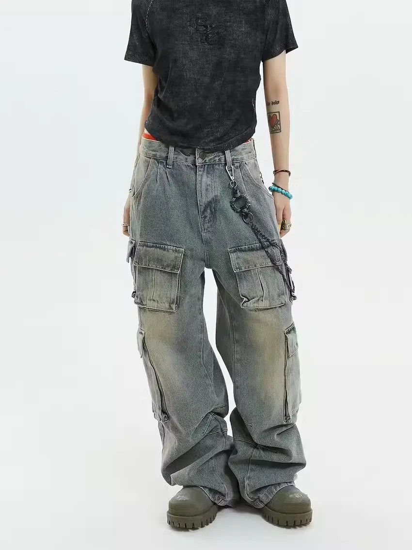 Designer × Japanese Brand Faded blue y2k baggy cargo hiphop pants Size US 30 / EU 46 - 2 Thumbnail