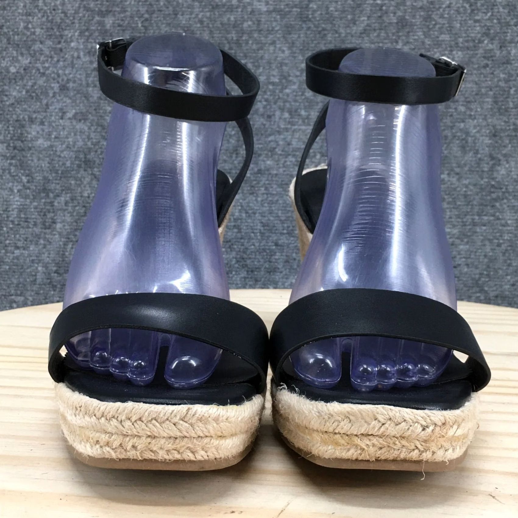 Vintage A New Day Sandals Espadrille Wedge Heels Ankle Strap Faux Leather Black 9 Womens Size US 9 / IT 39 - 7 Thumbnail