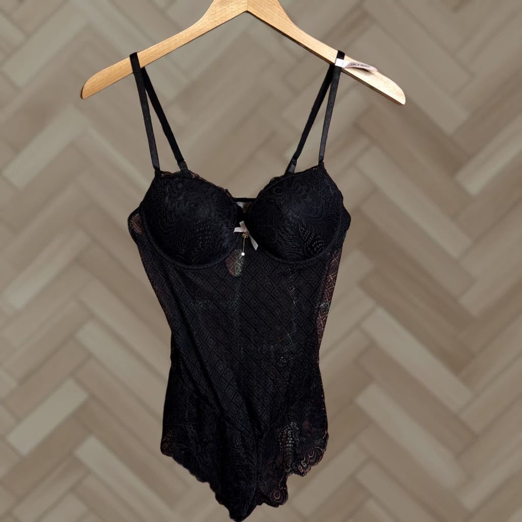 Vintage Daisy Fuentes Women's Bodysuit Large Black Teddy Lace Underwire Padded Size L / US 10 / IT 46 - 1 Thumbnail