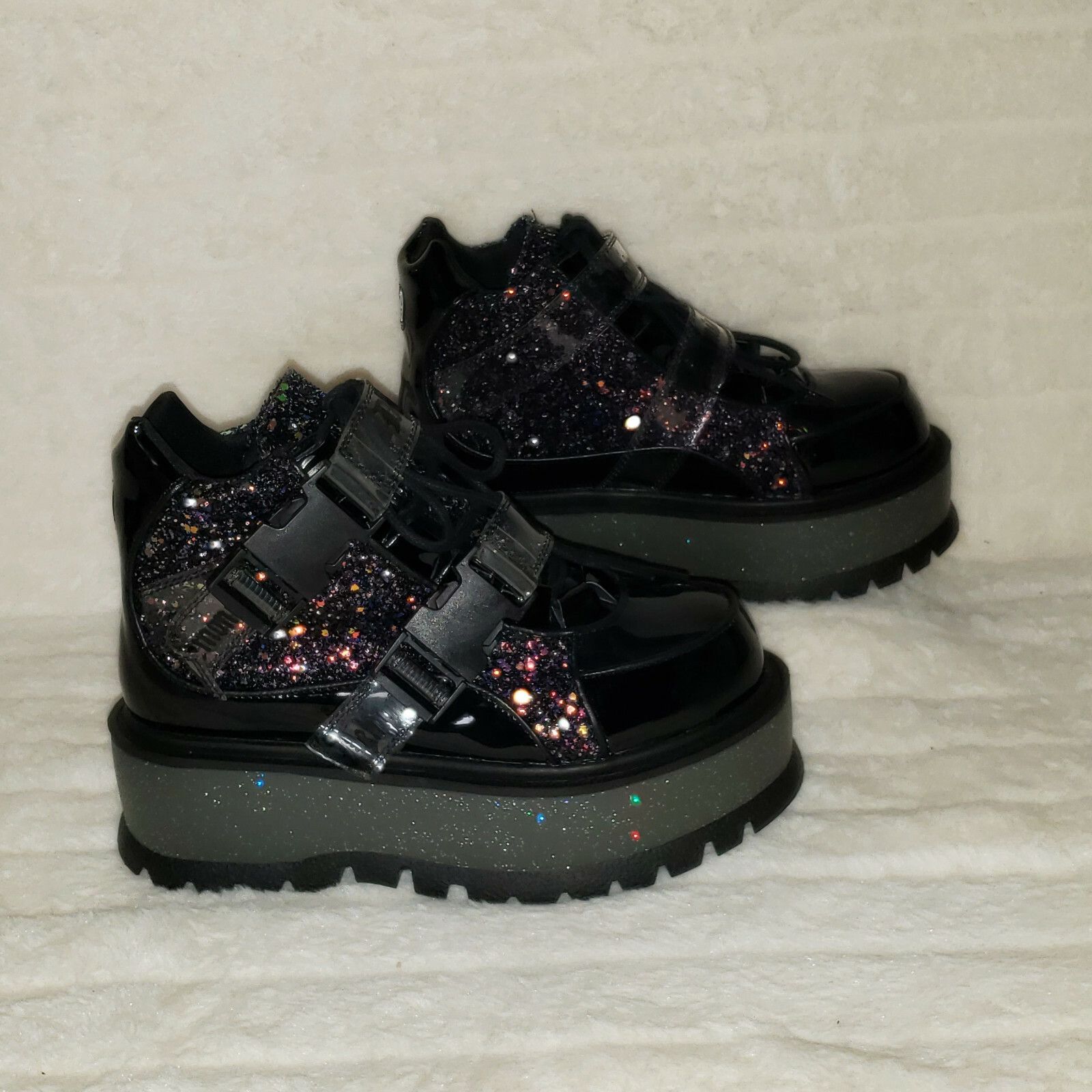 Demonia Cult DEMONIA Slacker 50 Black Multi Glitter Platform Sneaker Ankl Size US 6 / IT 36 - 8 Thumbnail