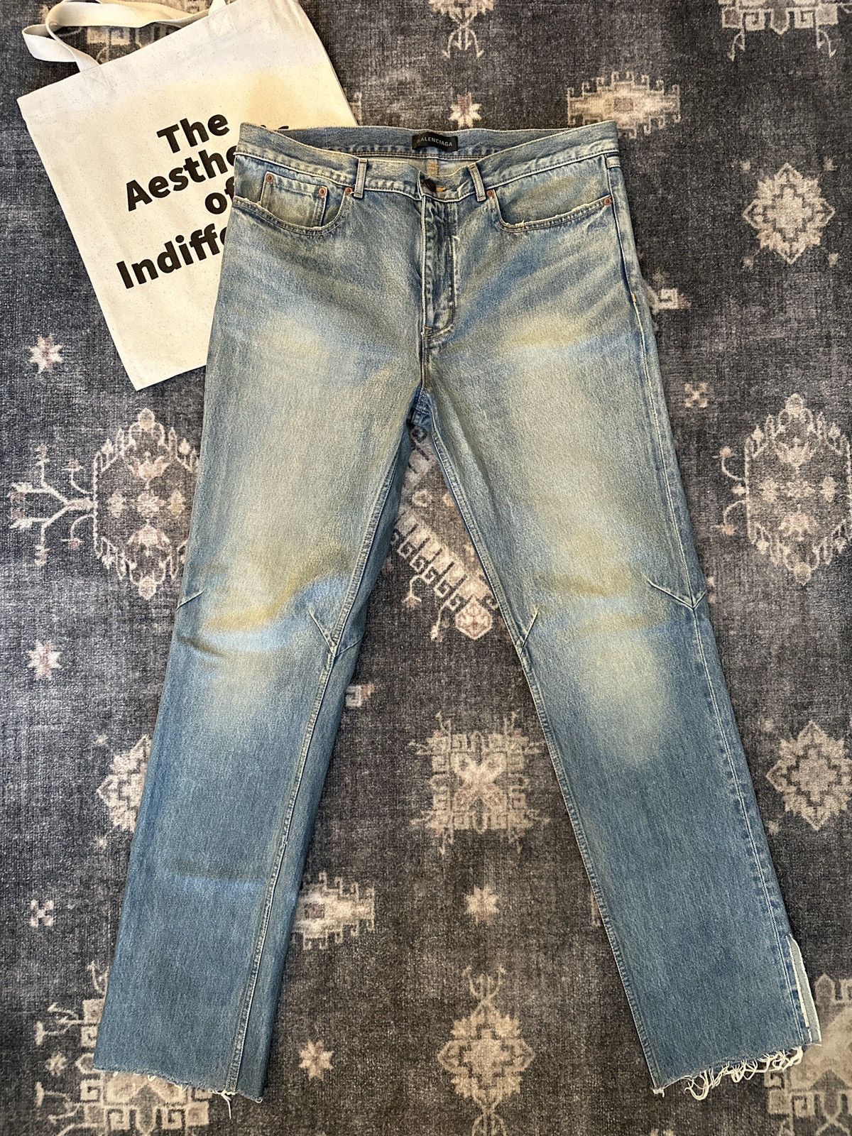 image of Balenciaga Ripped Hem Denim in Blue, Men's (Size 36)