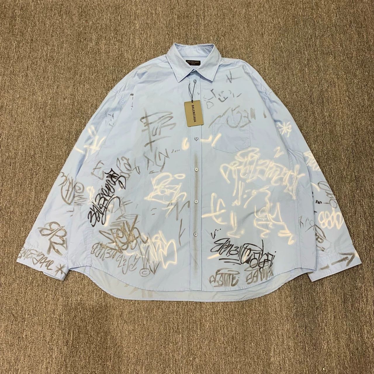 Balenciaga Balenciaga SS23 blue printed graffiti shirt jacket-2505 Size US M / EU 48-50 / 2 - 1 Thumbnail