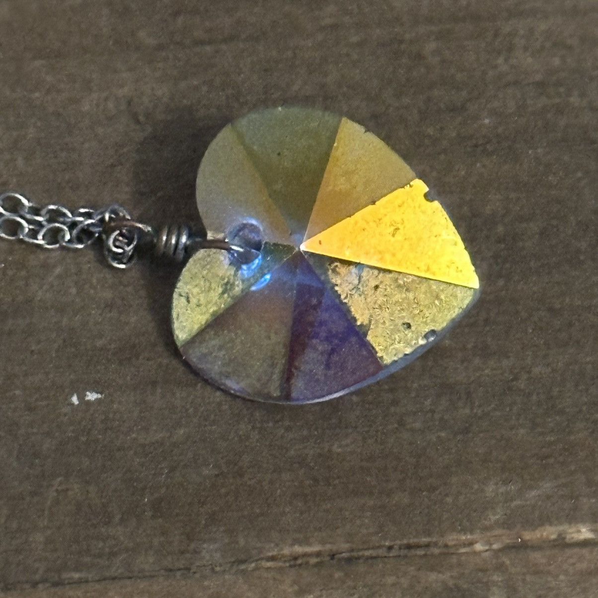 Vintage Vintage 925 yellow Aurora Borealis crystal heart necklace Size ONE SIZE - 4 Thumbnail