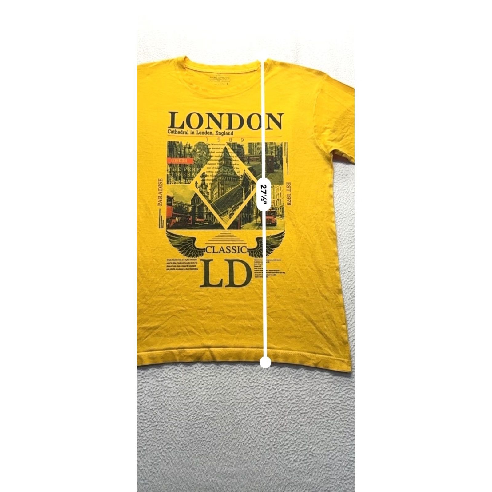 Vintage London Classic Graphic T Shirt Vintage Cathedral Design 1989 Streetwear Mens L Yellow Size US L / EU 52-54 / 3 - 5 Thumbnail