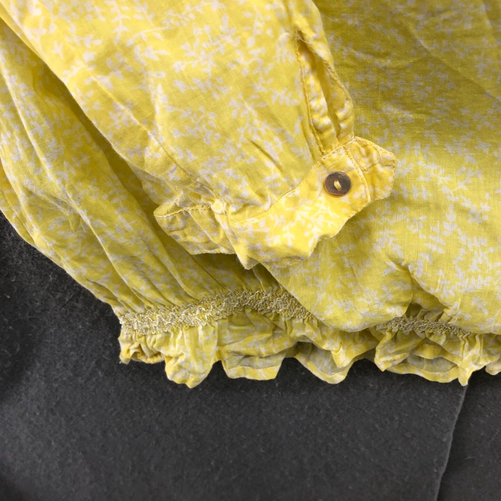 Vintage LTB Blouse Shirt Womens M Yellow Off Shoulder 3/4 Sleeve Lightweight Bohemian Floral Smocked Ruffle Top Size M / US 6-8 / IT 42-44 - 7 Thumbnail
