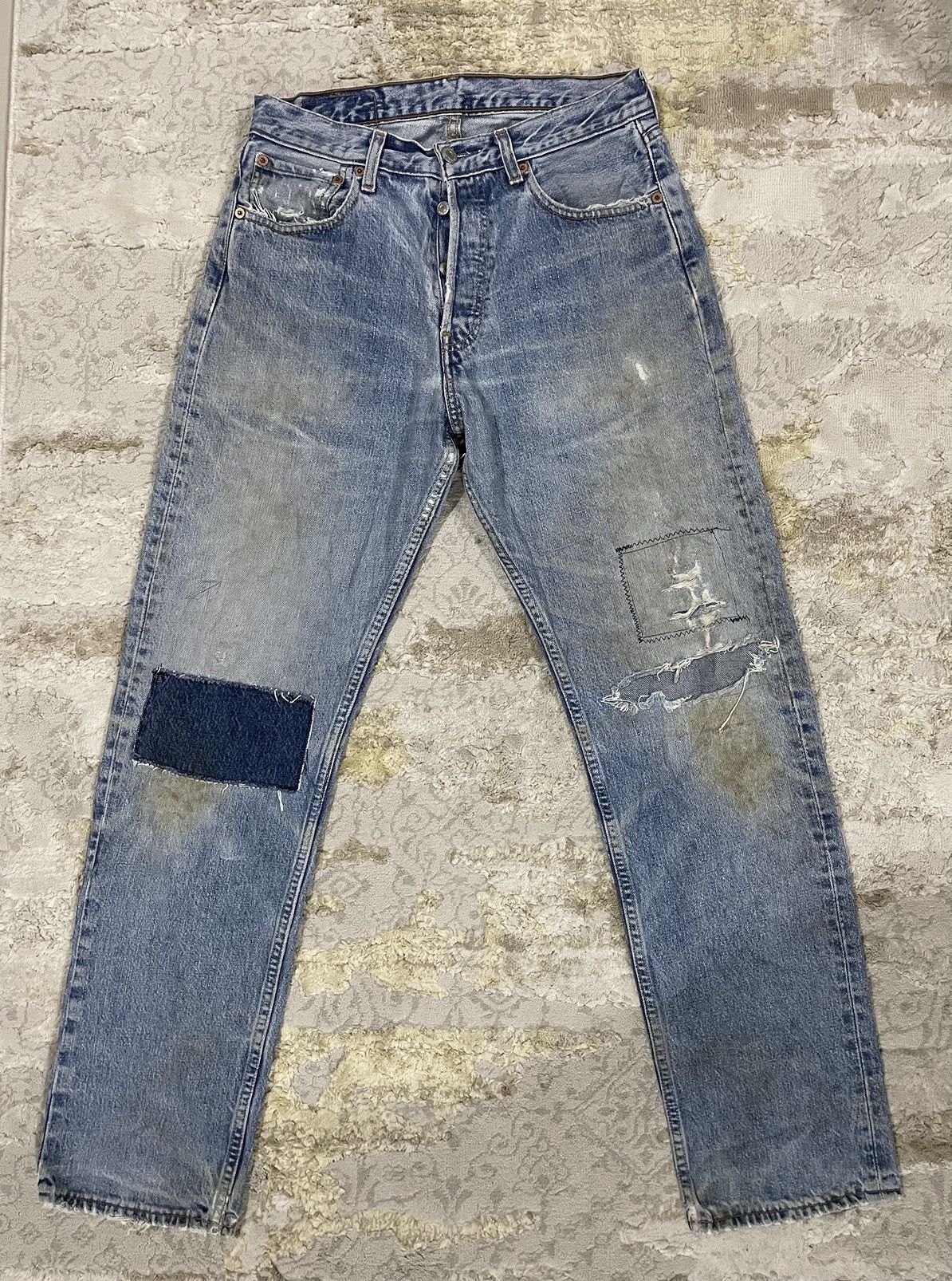 Levi's Vtg Levis 501 EU distressed patchwork sashiko boro Size US 31 - 2 Thumbnail