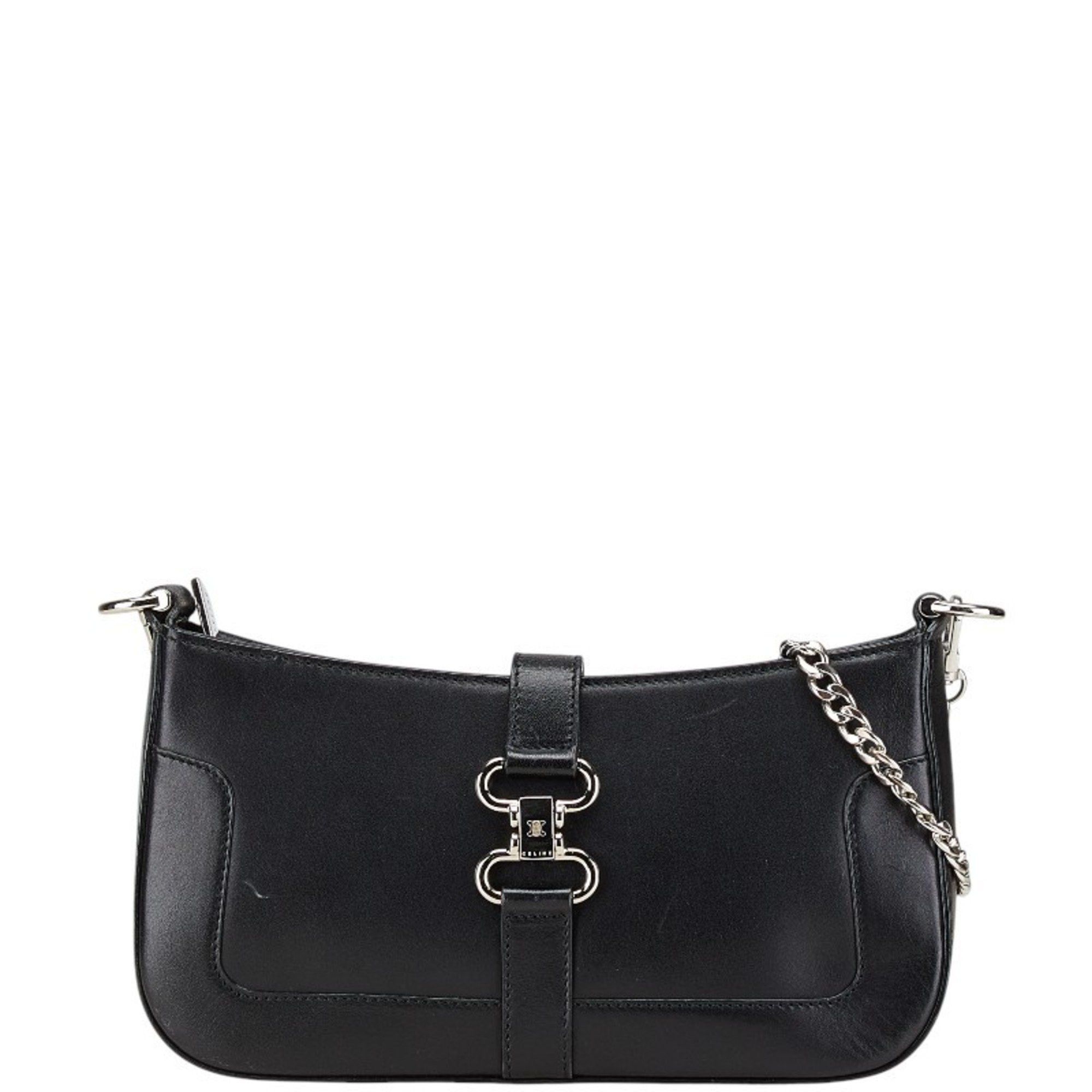 Celine Chain Mini Shoulder Bag Black Leather Women's